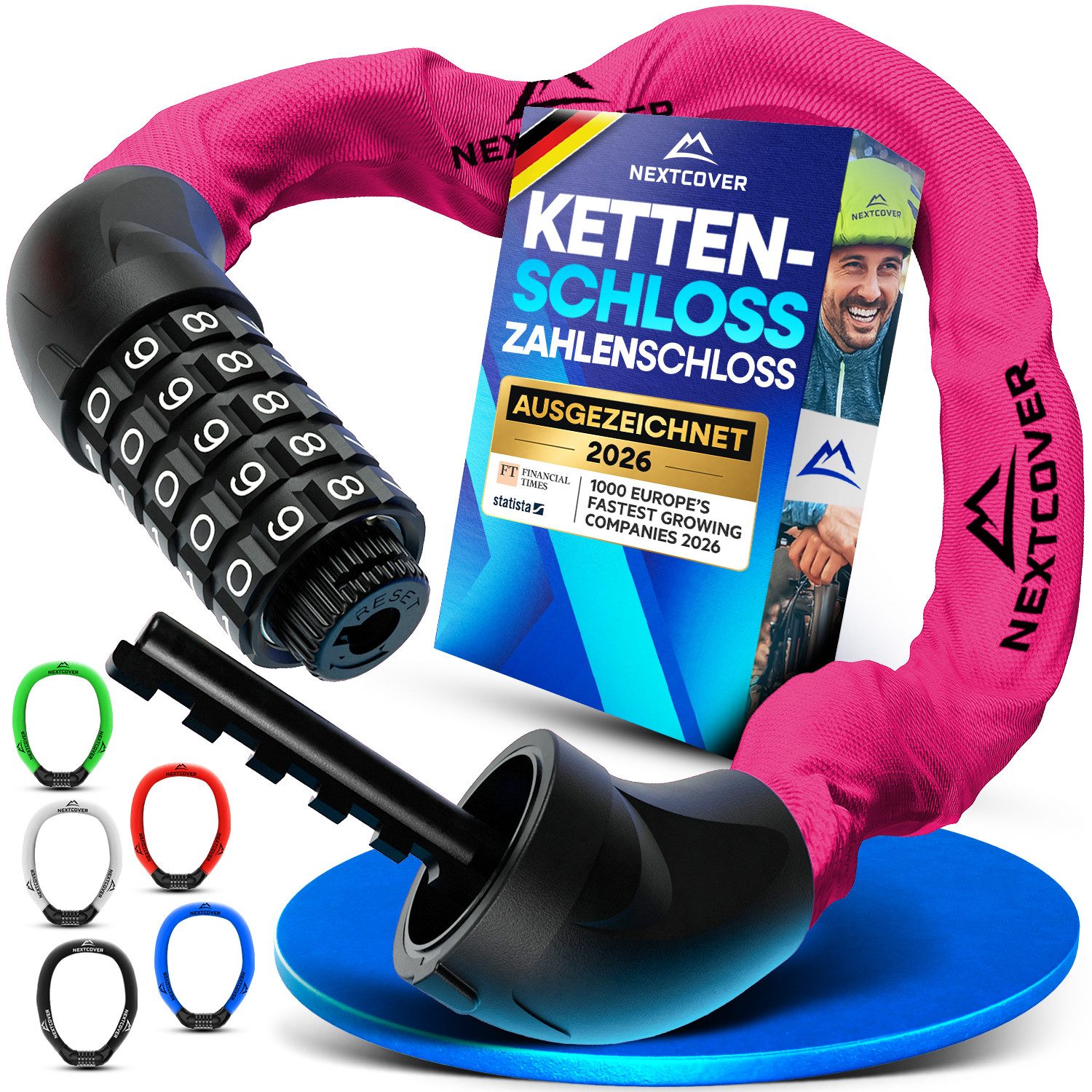 Nextcover Kettenschloss NEXTCOVER® Fahrradschloss LockOne mit Zahlencode oder Schlüssel
