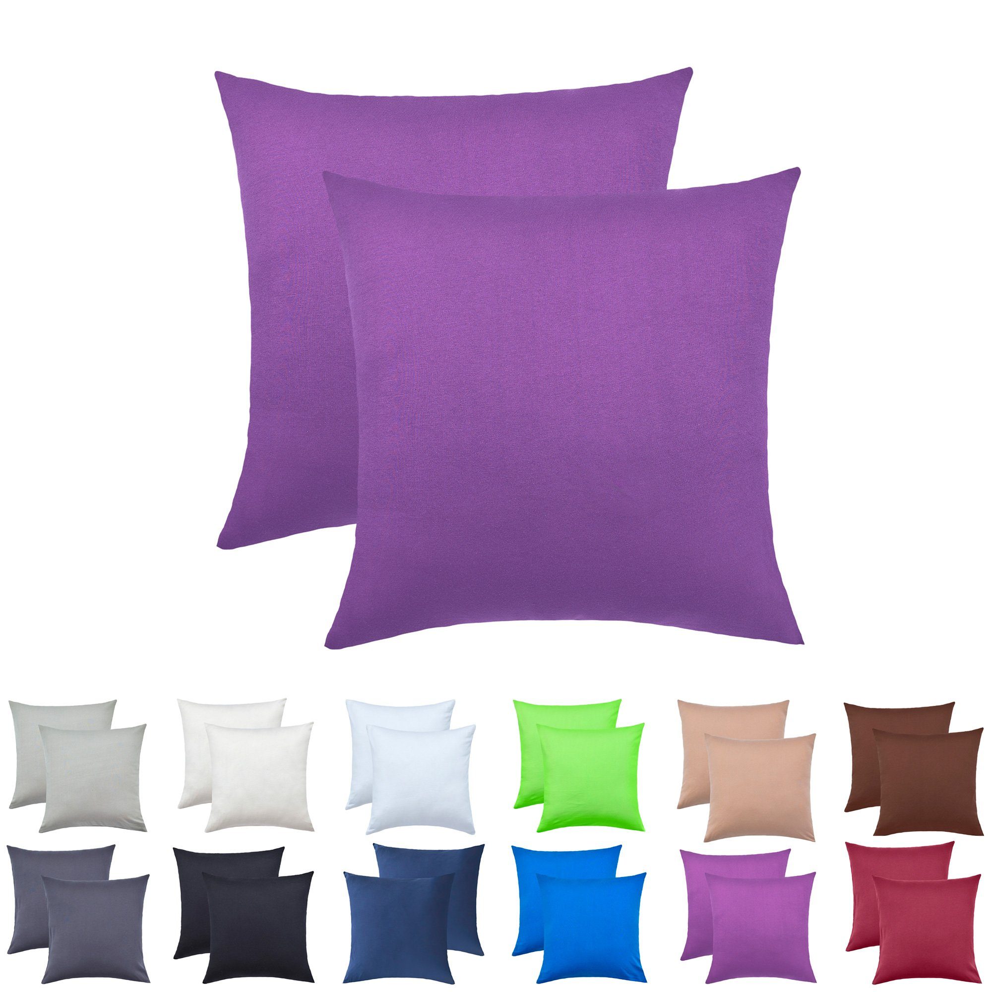 NatureMark Kissenbezüge 2er Pack Jersey Kissenbezug Kissenhülle, (2 Stück), Kissenhülle in vielen Größen und Farben (40 x 40 cm, Lila)