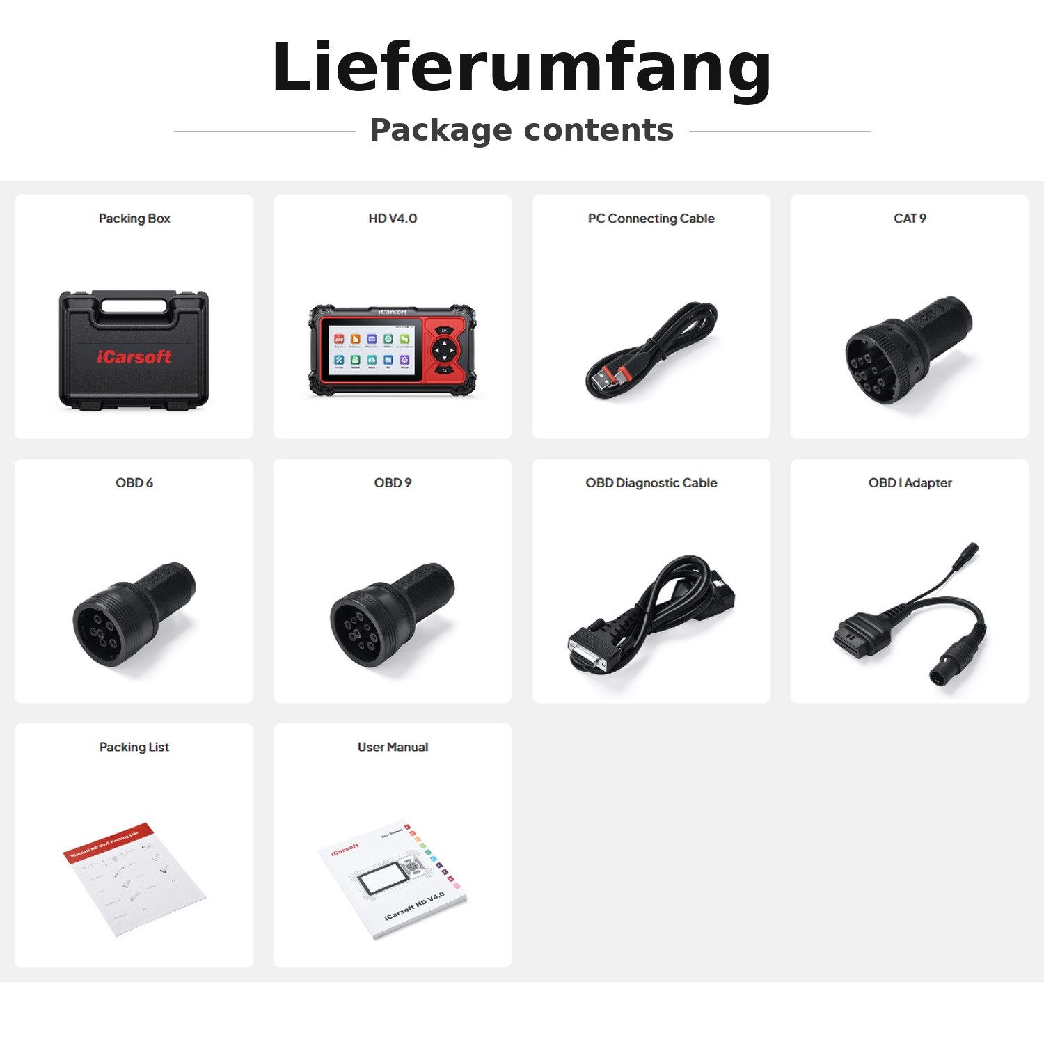 iCarsoft OBD2-Diagnosegerät HD V4.0 Auslesegerät für LKW Transporter Nutzfahrzeuge Busse