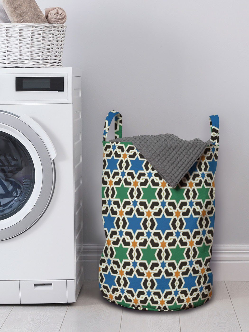 für Wäschekorb Waschsalons, Abakuhaus Wäschesäckchen Kordelzugverschluss Hexagon-Sternchen mit marokkanisch Griffen