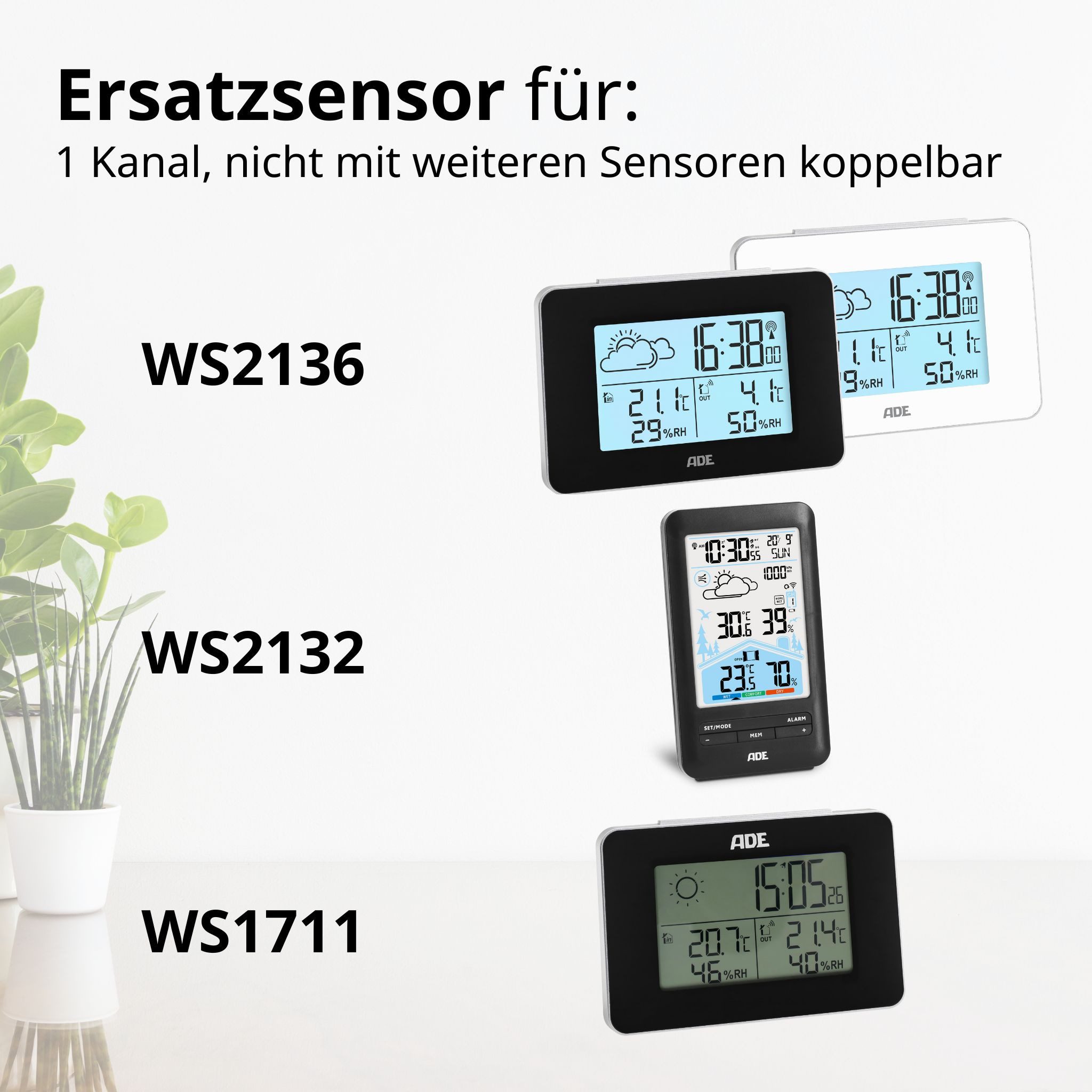 ADE Ersatzaußensensoren für ADE Wetterstationen Außenwetterstation (Funk-Außensensor für verschiedene ADE Funk-Wetterstationen)