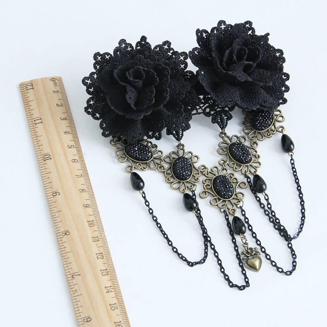 WaKuKa Diadem Vintage schwarzen Blumen Gothic-Perlen (1-tlg) Quasten-Kopfschmuck und mit