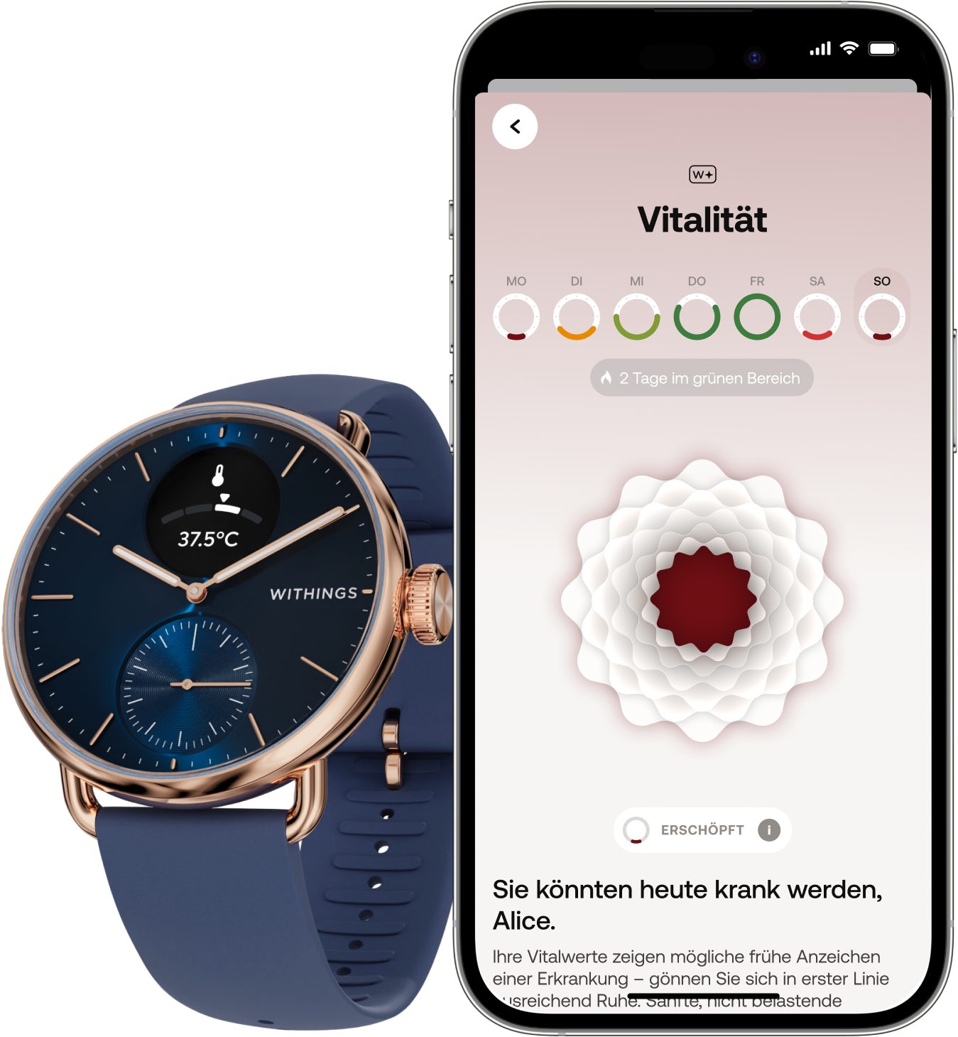 Withings ScanWatch 2 38mm, hybrid, Akku bis 35 Tage, 50 M Wasserdicht Smartwatch (HealthSense OS), Aktivitätstracking, Schlafüberwachung, Herzgesundheit, Temperatur uvm.