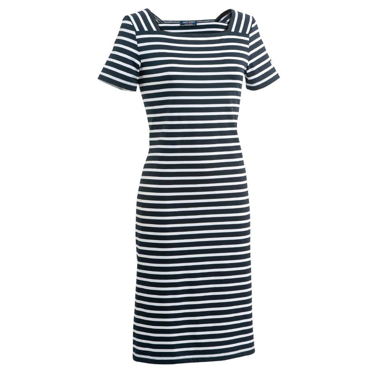 Saint James Shirtkleid 5527 Damen Kleid Tolede Blau-Weiß(6T) Ausschnitt und eckigem Streifen mit II