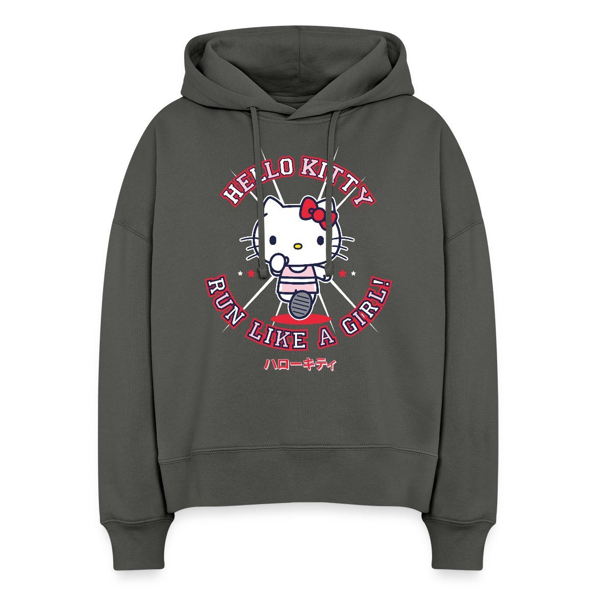 Hoodie Hello Kitty Run Like A Girl Sport Frauen Boxy Organic Hoodie