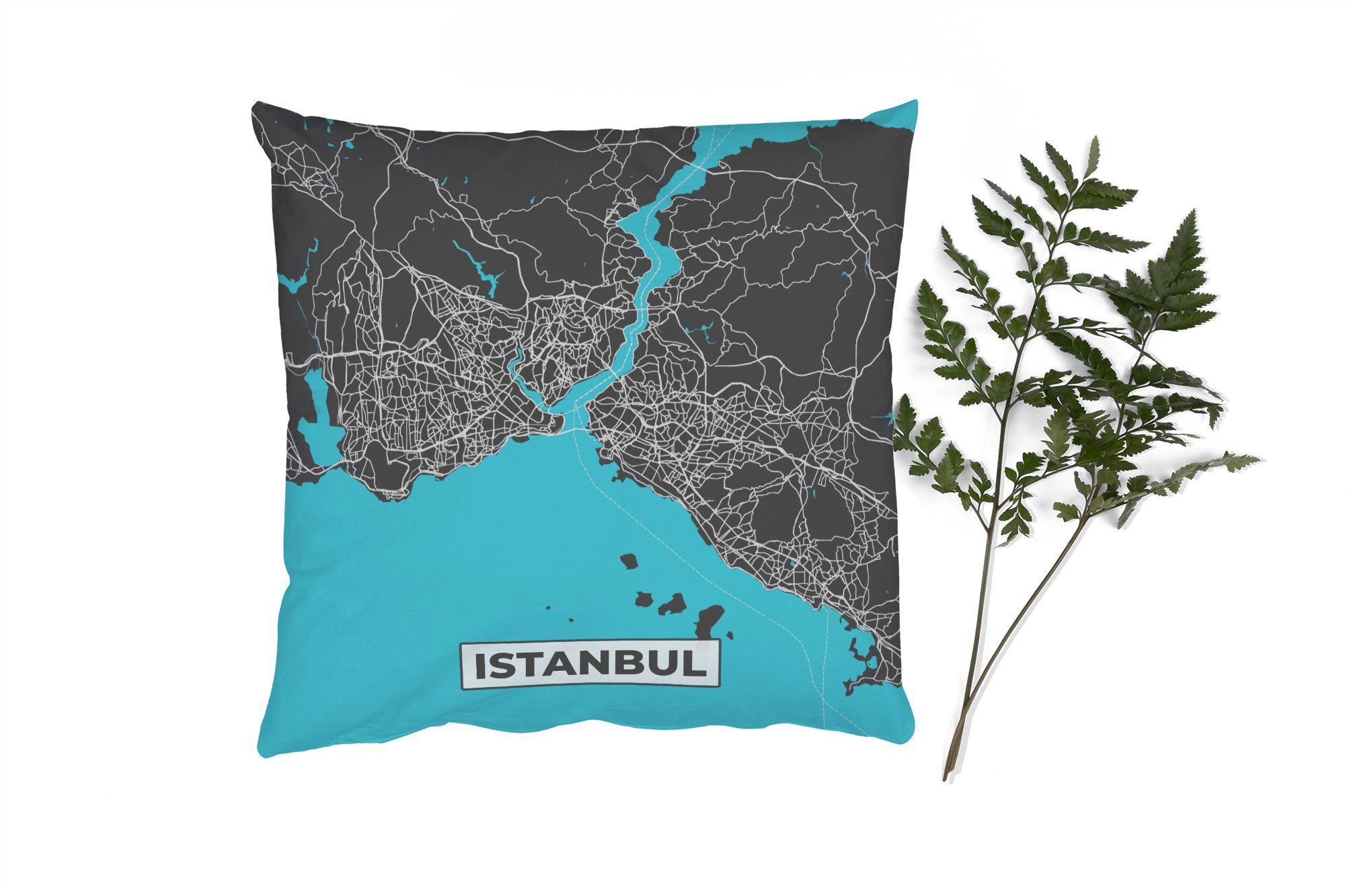 Karte - Dekokissen für - Wohzimmer, Füllung Schlafzimmer, Istanbul - mit Stadtplan Blau - Zierkissen Karte, MuchoWow Sofakissen Deko,