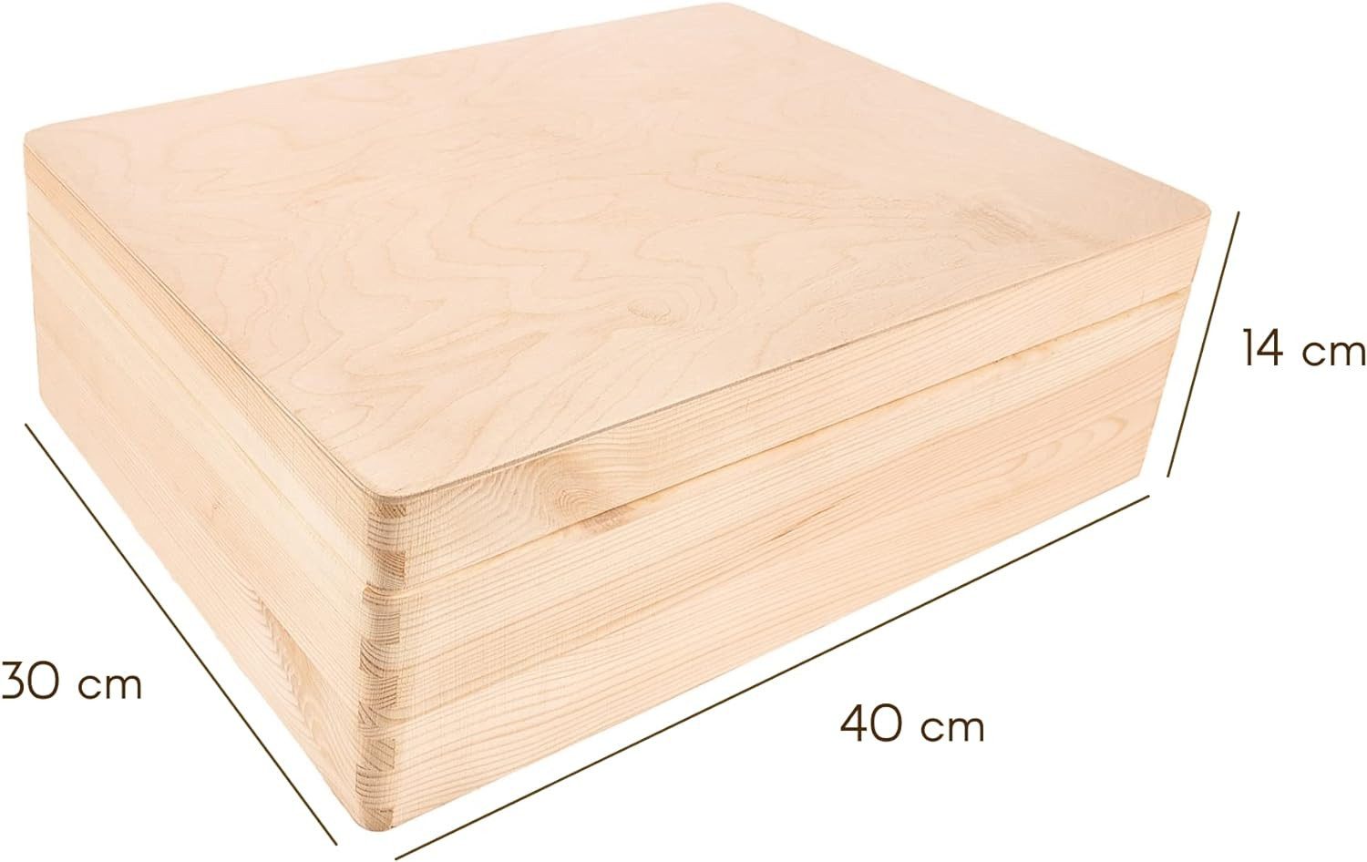 Creative Deco Holzkiste XL Große Holzkiste mit Deckel, 40x30x14 cm, Erinnerungsbox Baby, abgerundete Kanten