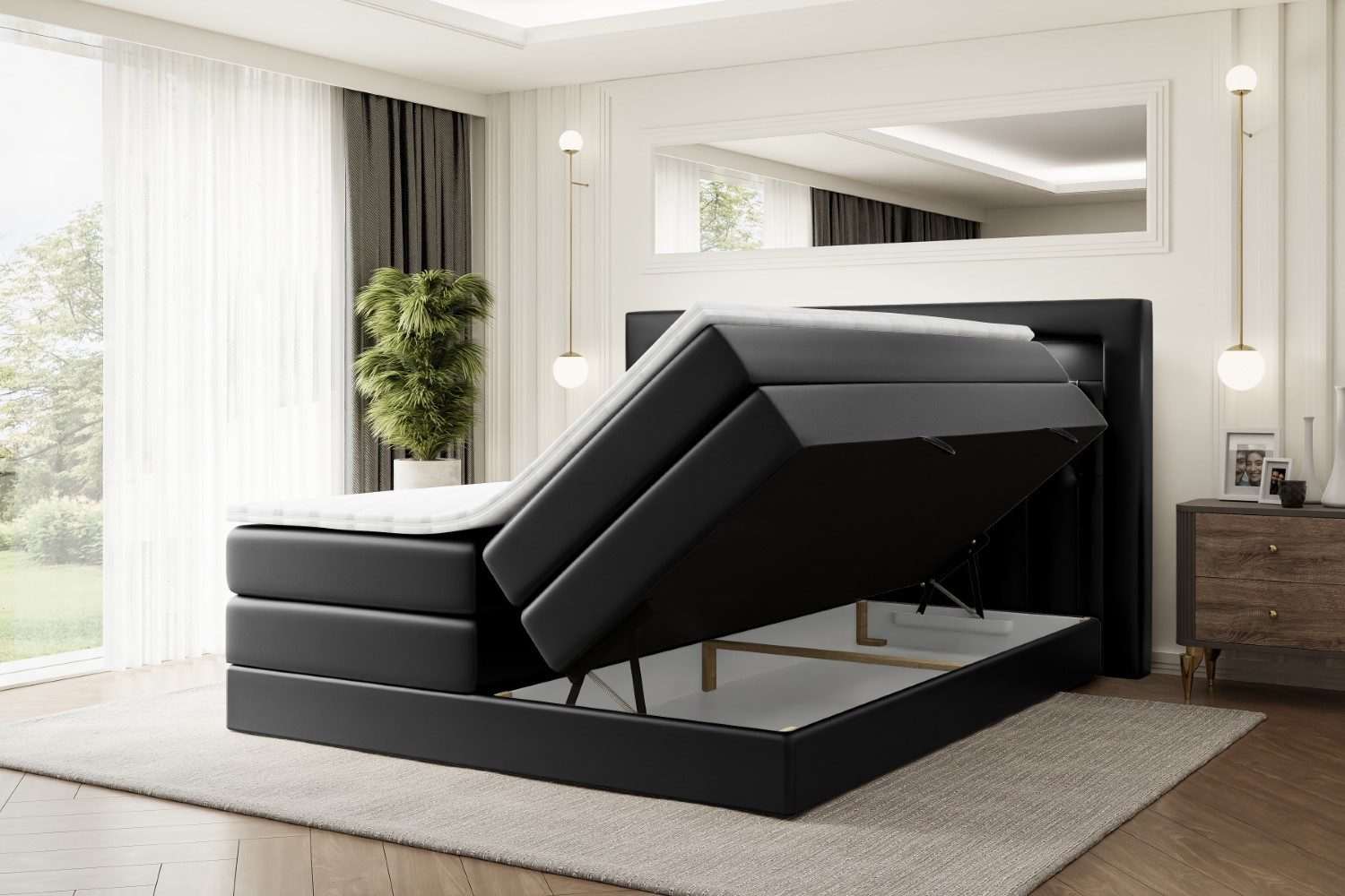 ALTDECOR Boxspringbett NOEL GOLD KING (mit Matratze und Lattenrost Topper Polsterbett mit Bettkasten Boxbett), H4 Multipocket, H3 Bonellfederung, Doppelbett Springboxbett