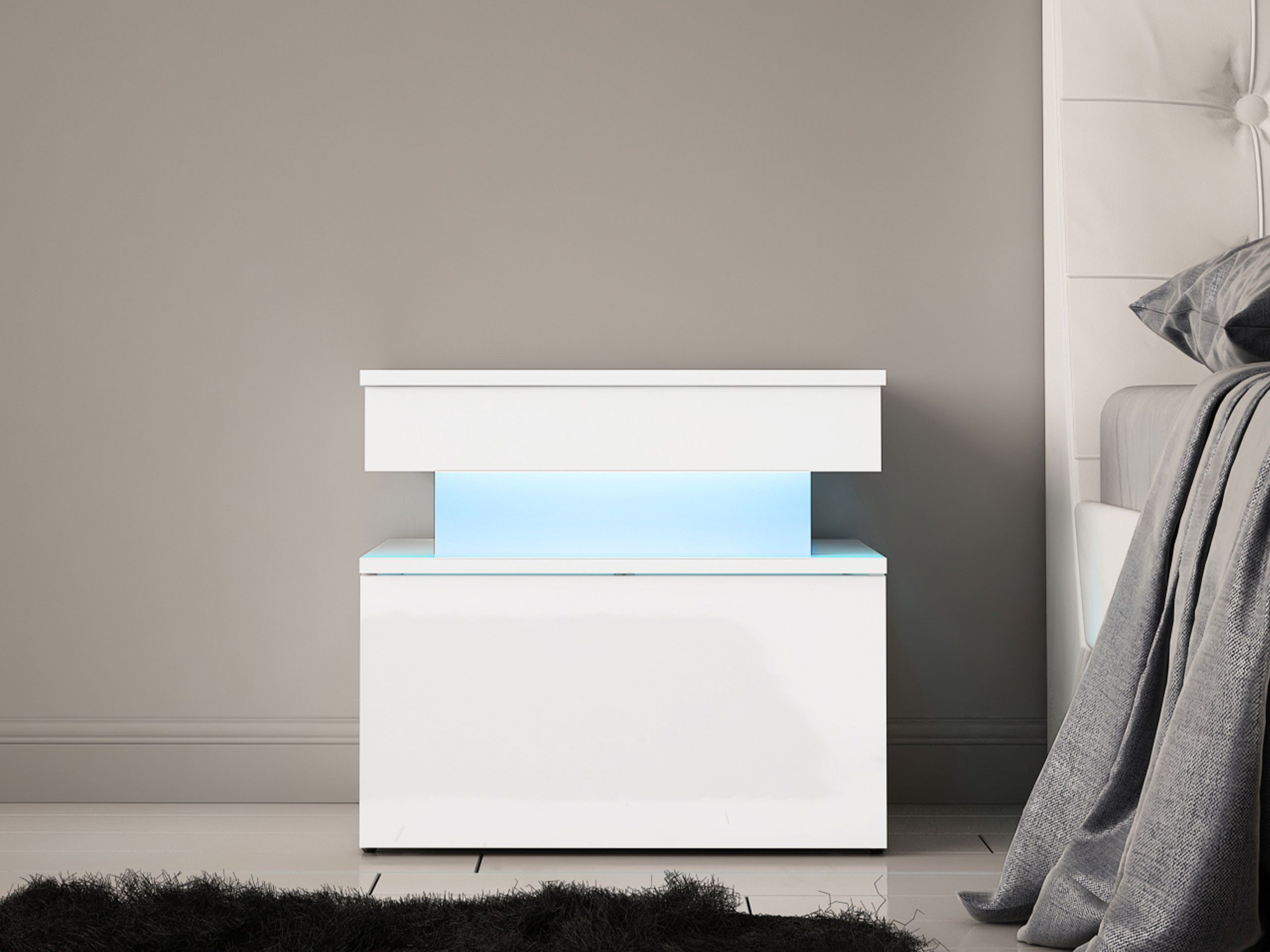 MIRJAN24 Nachttisch 1S Glossa (mit Schublade), mit blauer LED-Beleuchtung