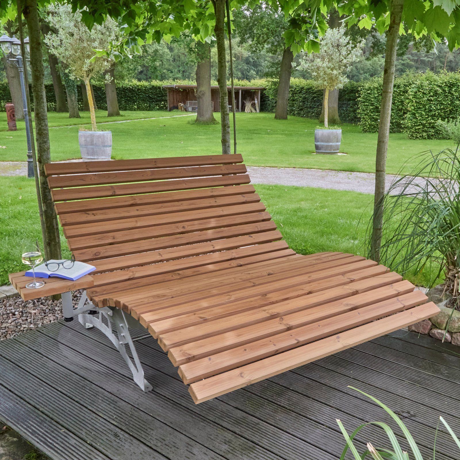 SO-TECH® Gartenliege Anbautisch Ablage für LOUNGER mit Holzlatten, 1 St., Edelstahl SS304 geschliffen + Thermokiefer