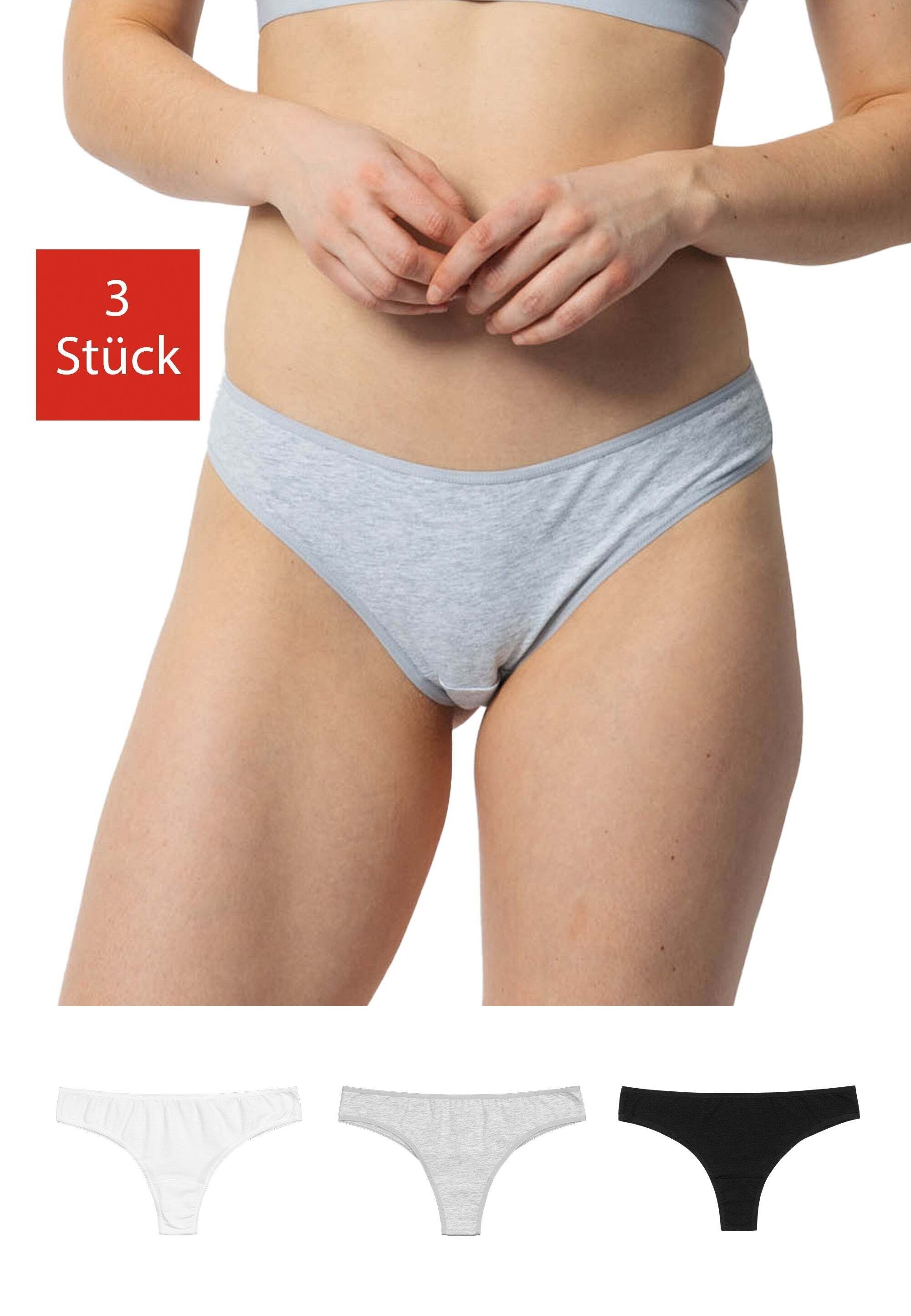 SNOCKS Brasilslip Unterwäsche Damen Brazilian Slip Unterhosen (3-St) aus Bio-Baumwolle für ein bequemes Tragegefühl Mix (Weiß/Hellgrau/Schwarz)