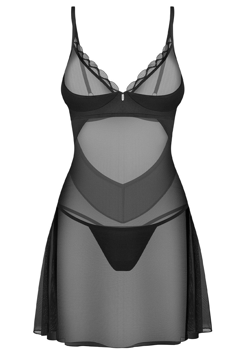 Obsessive Negligé Stelisa Negligé und String transparent - schwarz (2-tlg) Cups mit Bügeln und teilweiser Polsterung