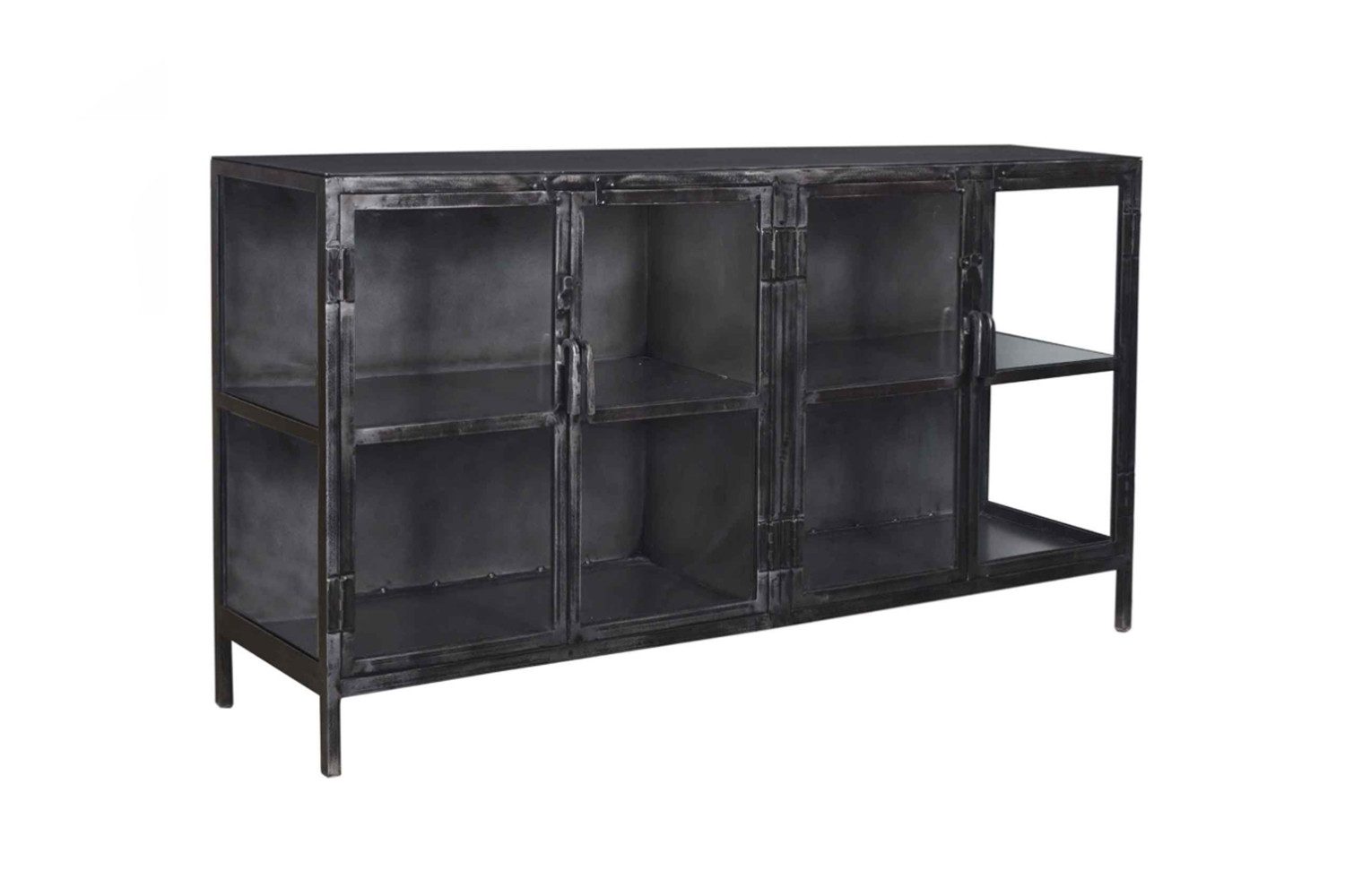 KAWOLA Sideboard BREST, Sideboard Vitrine Metall schwarz 4 Türen 180x92x40 cm