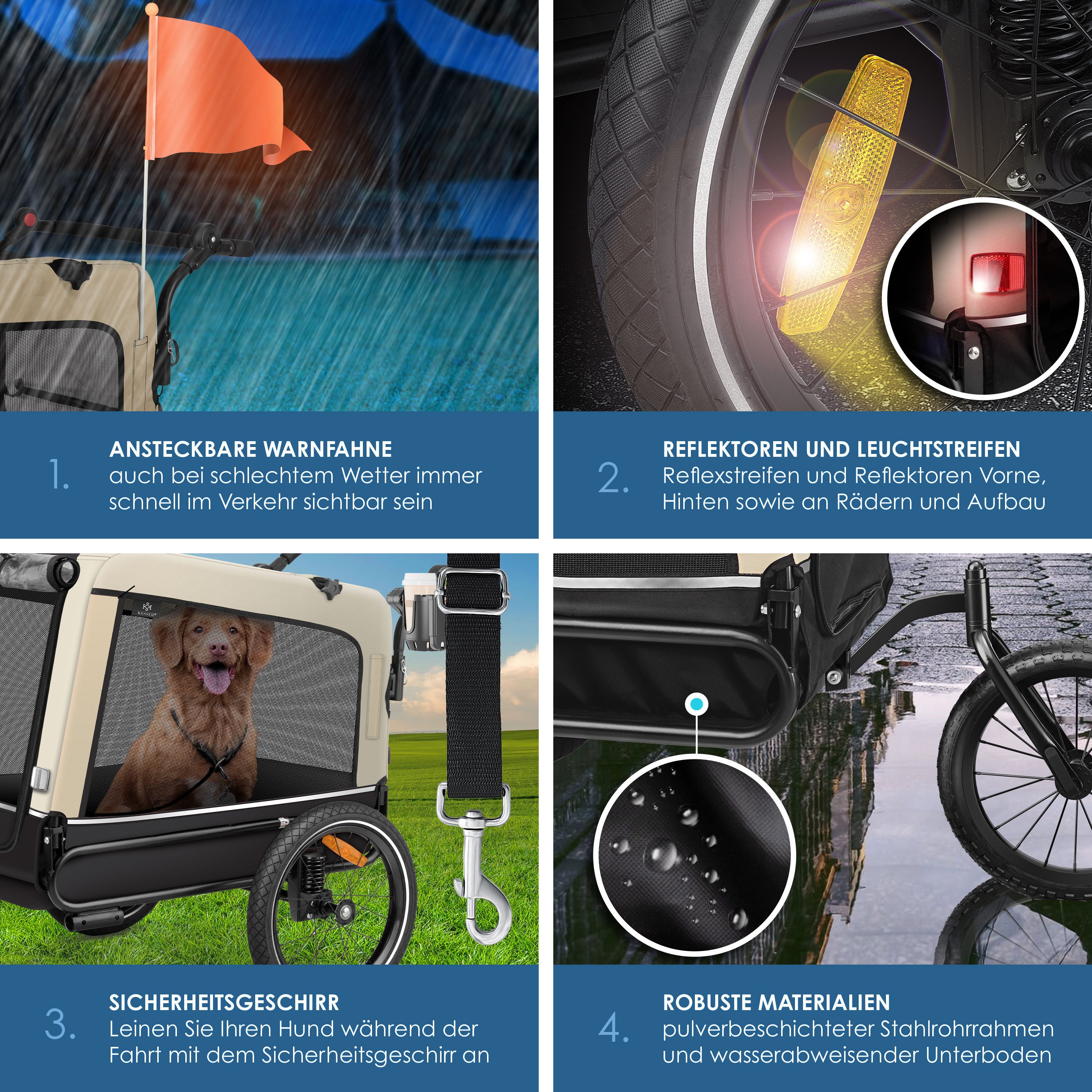 KESSER Fahrradhundeanhänger, Hundeanhänger Boxer 3-in-1 Hundebuggy Jogger Fahrradanhänger – Bild 4 von 5