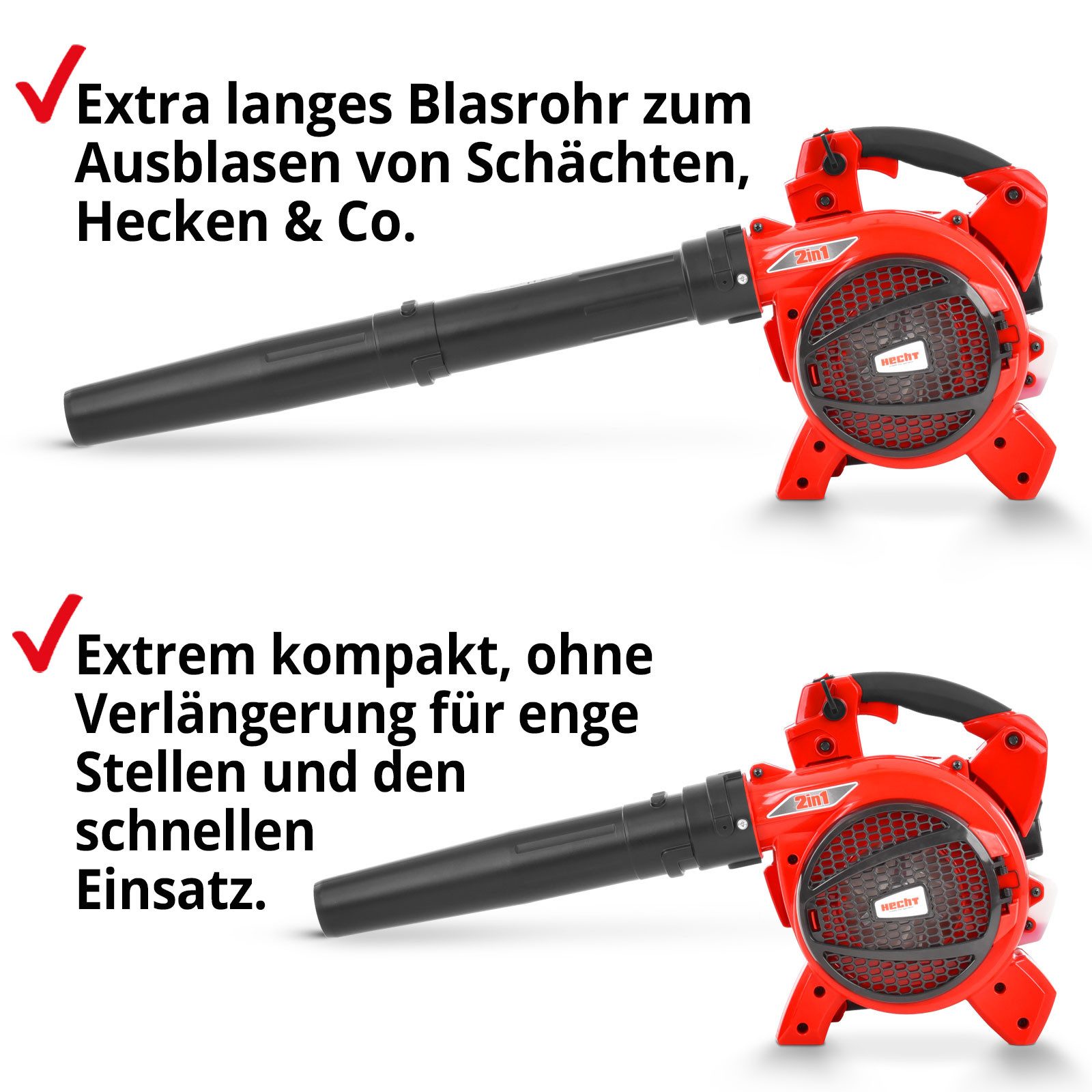 Hecht Benzin-Laubbläser 9280 3in1 Laubsauger Laubhäcksler, 1 PS, 50 Liter Fangkorb, 720 m³/h
