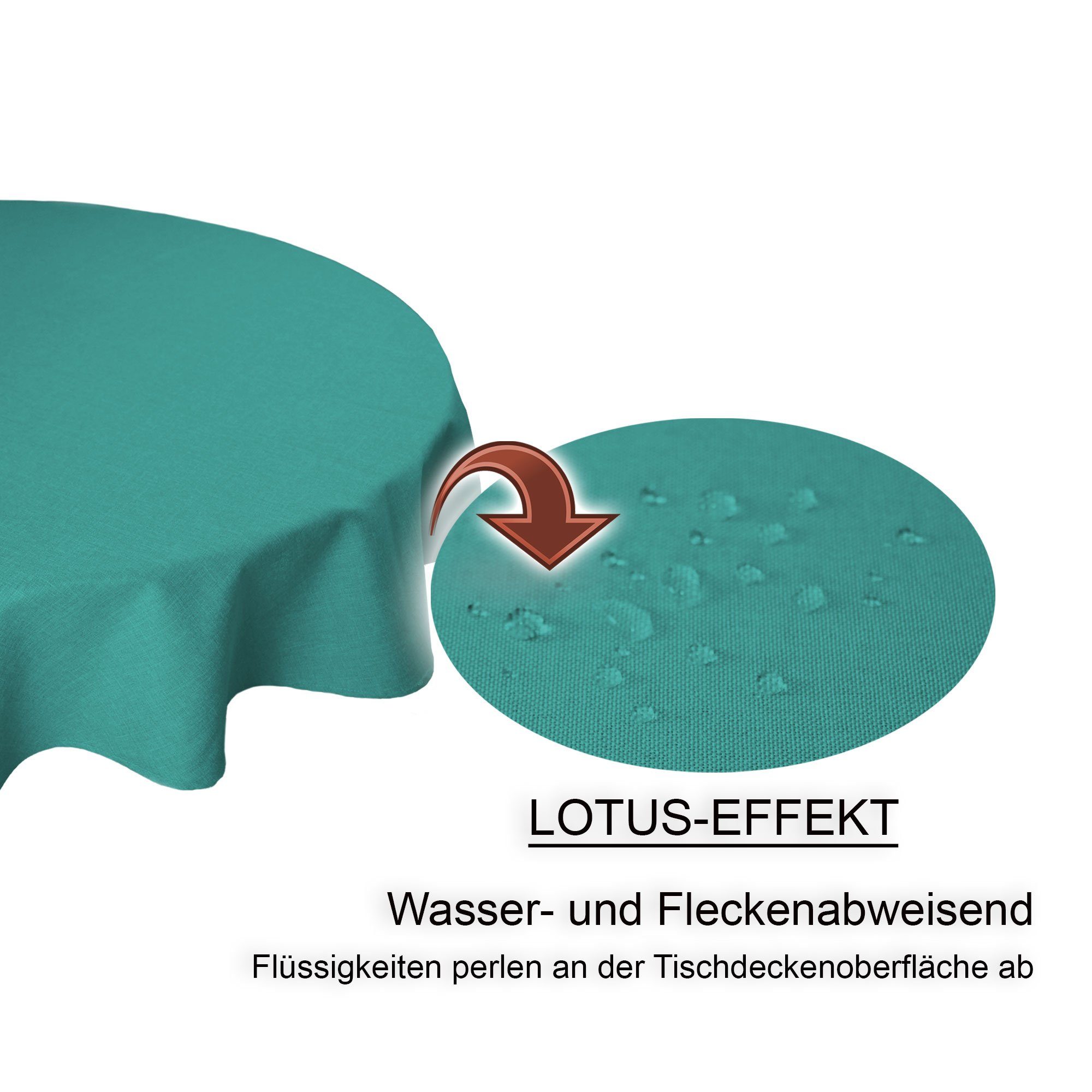 beschichtet Lotus (1-tlg) rund 180 cm wasserabweisend Deko Tischdecke Ø Haus Tischdecke Leinenoptik und petrol