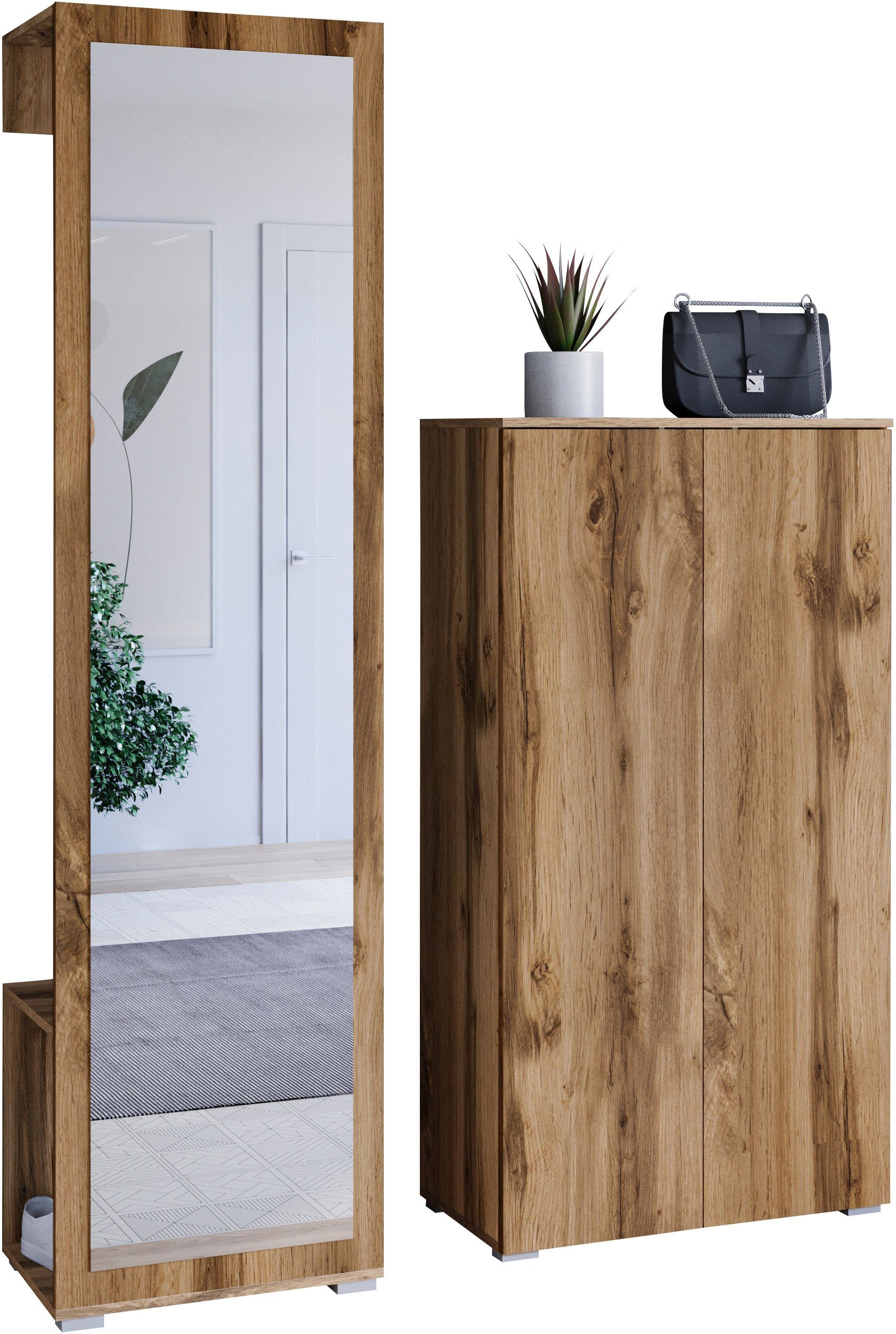 OTTO home Garderoben-Set PARIS/ TOKYO, (Komplett-Set, 2-St), Garderoben-Set Breite 130cm, moderne grifflose Flurmöbel Kleiderstange