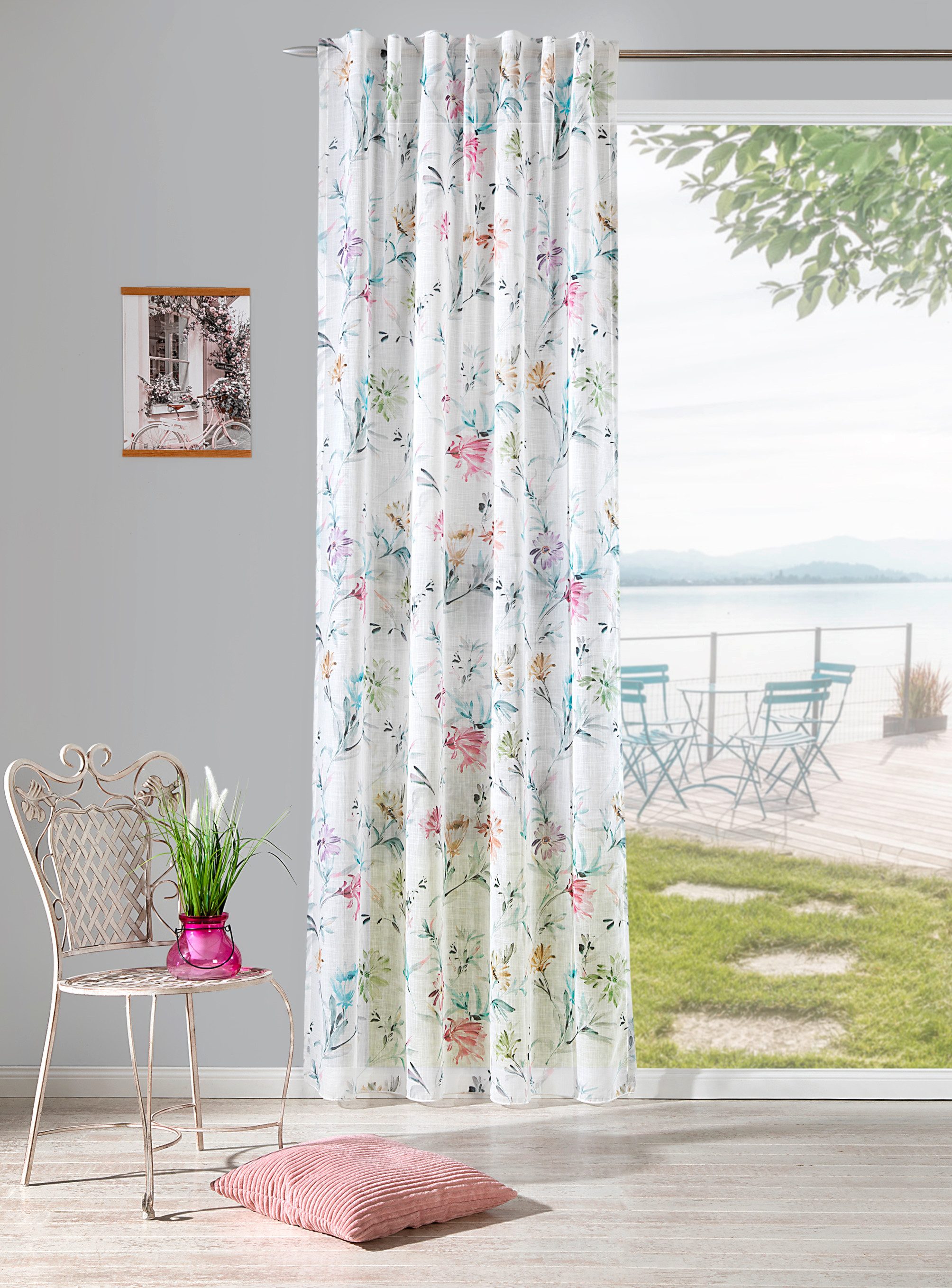 Verdi Vorhang Schal Astrid, verdeckte Schlaufen, Floral, multicolor 140 x 245 cm (1 St), Multifunktionsband, halbtransparent