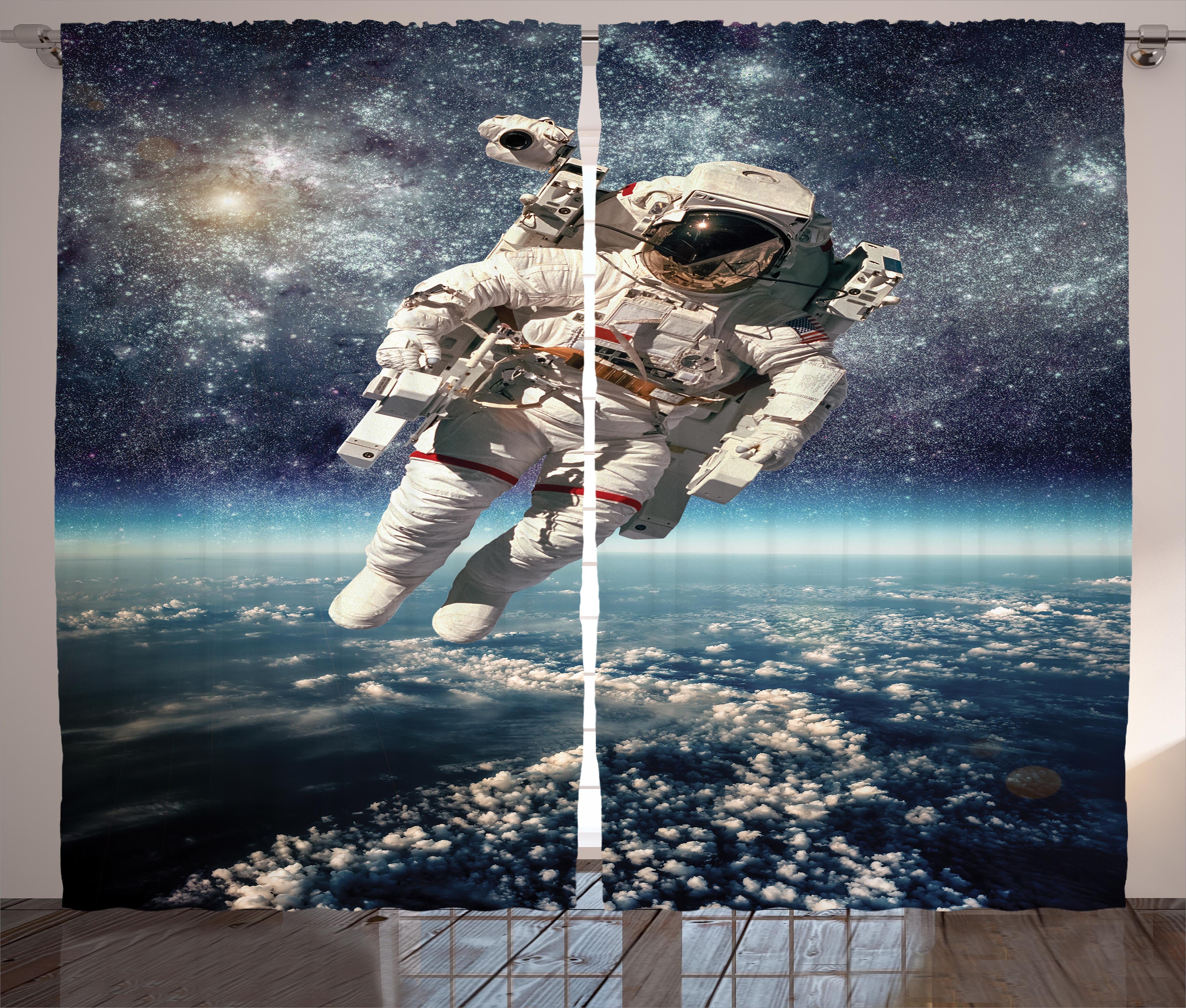 Gardine Schlafzimmer Kräuselband Vorhang mit Schlaufen und Haken, Abakuhaus, Galaxis Astronaut Floats Weltraum