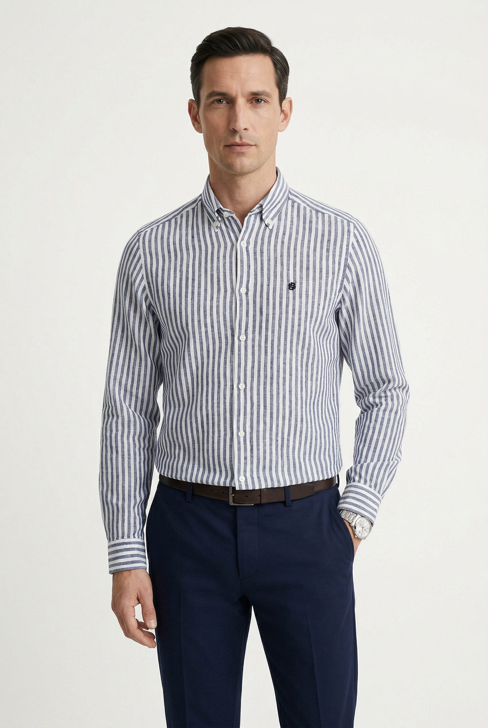 BOSS Leinenhemd LIAM 100% Leinen Premium Sommerhemd, Button-Down-Kragen, regular fit