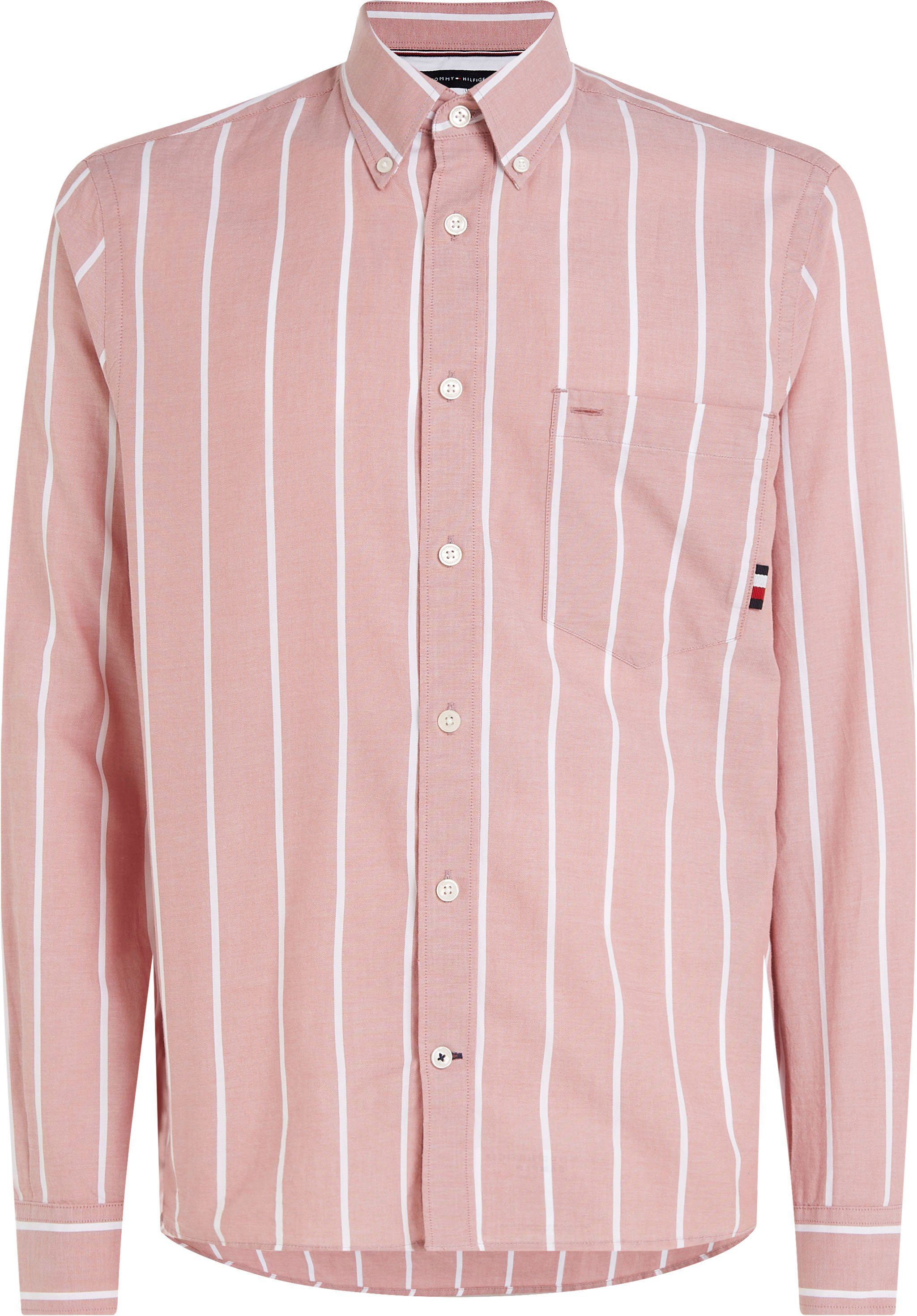 Dockside Hilfiger mit OXFORD Langarmhemd Button-down-Kragen Red/Optic RF STRIPE White Tommy SHIRT