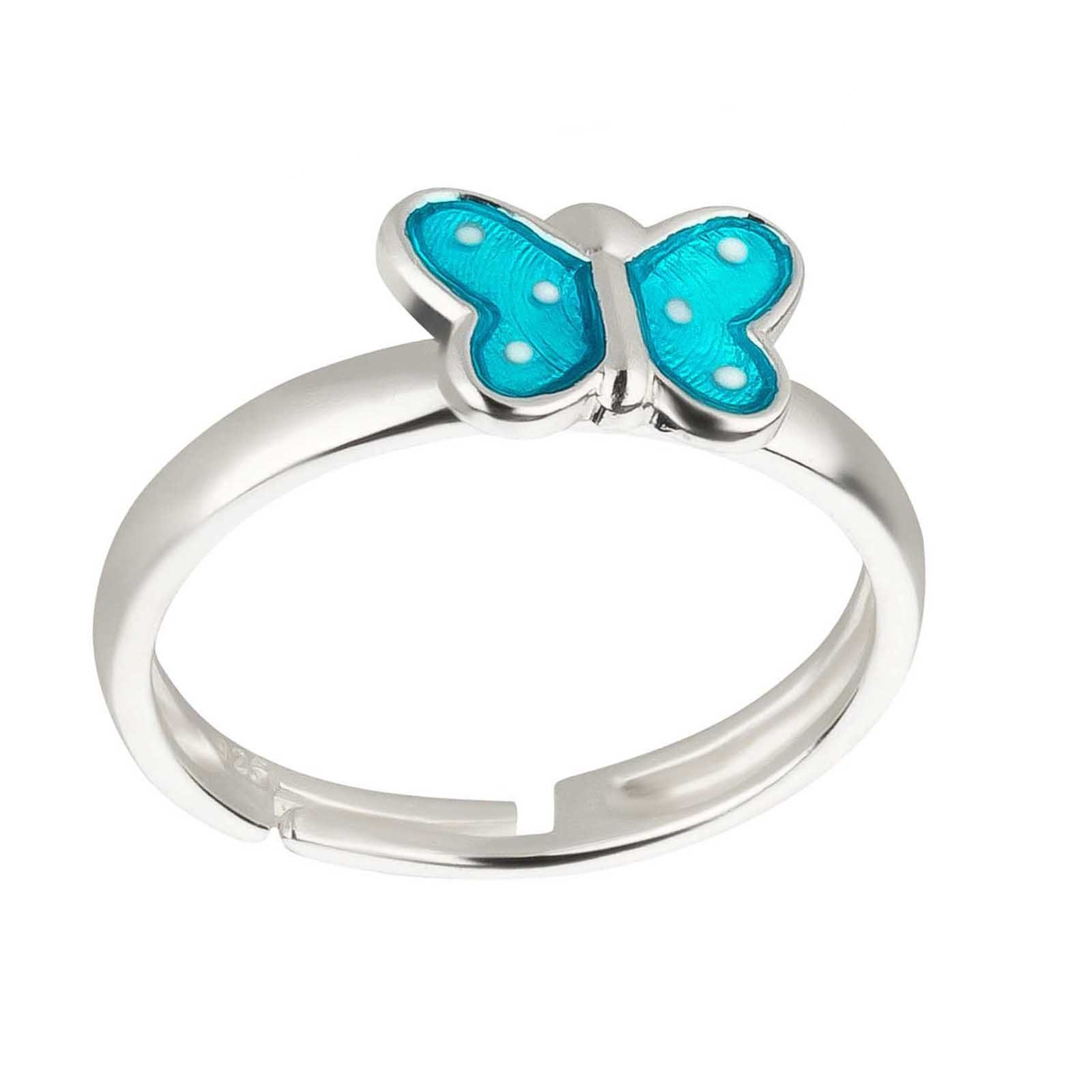 schmuck23 Fingerring Kinder Ring Schmetterling 925 Silber, Kinderschmuck Mädchen Geschenk Blau-Punkte weiss