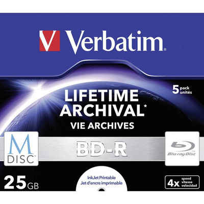 Verbatim Blu-ray-Rohling M-Disc BD-R 25GB Bedruckbar 4x 5er Jewel Case, Bedruckbar