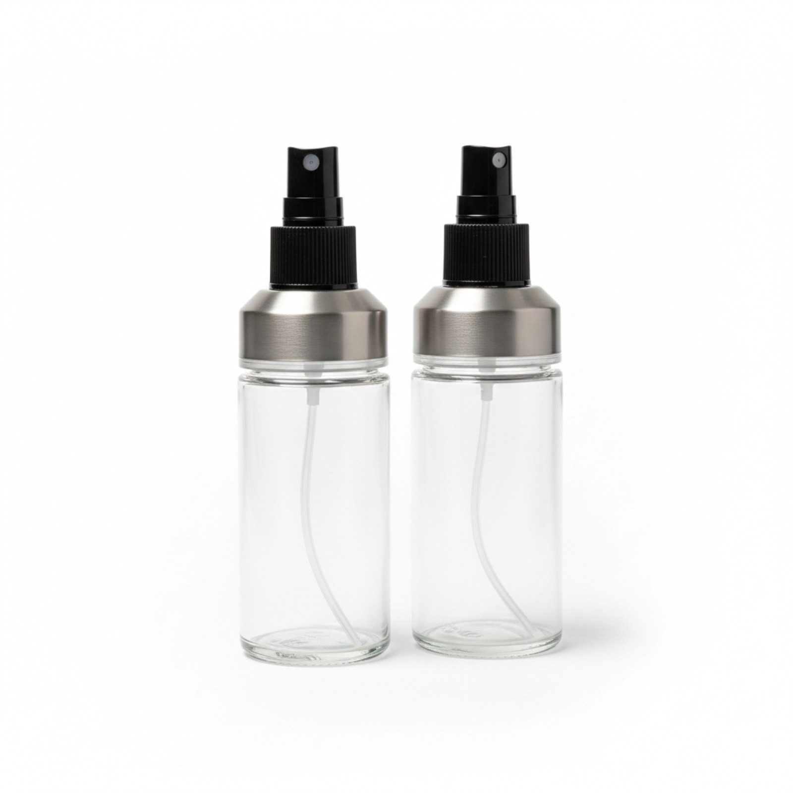 HAC24 Ölspender 2x Glas-Sprühflaschen Öl & Essig Zerstäuber Spray Ölsprüher, 150 ml mit Edelstahldeckel