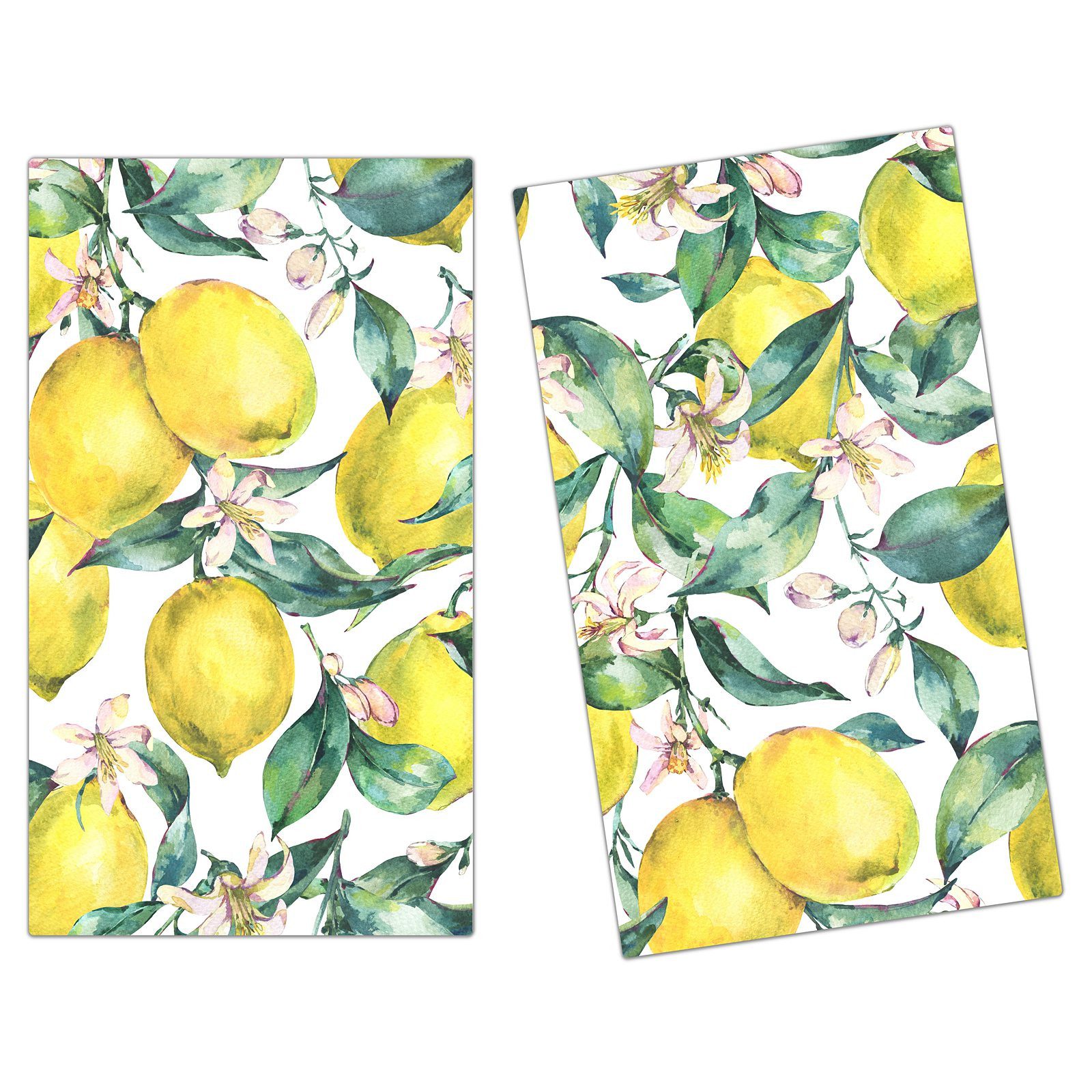 Primedeco Herd-Abdeckplatte Herdabdeckplatte Spritzschutz aus Glas Zitronenmuster, Glas, (2 tlg)