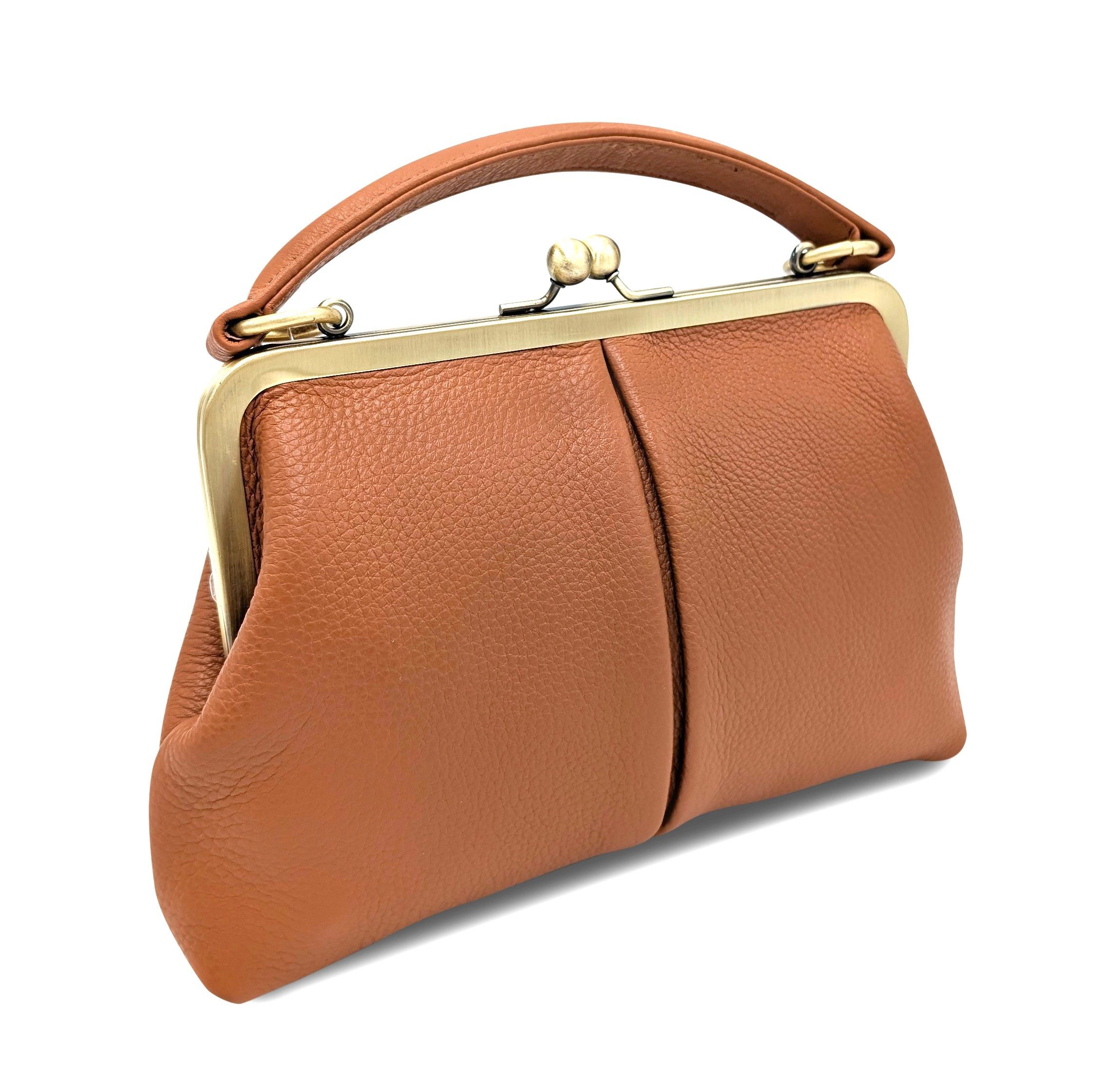 Taschenkinder Handtasche Damen Handtasche Leder "Kleine Olive", Umhängetasche, Vintage Stil., Echtleder Tasche mit Bügelverschluss