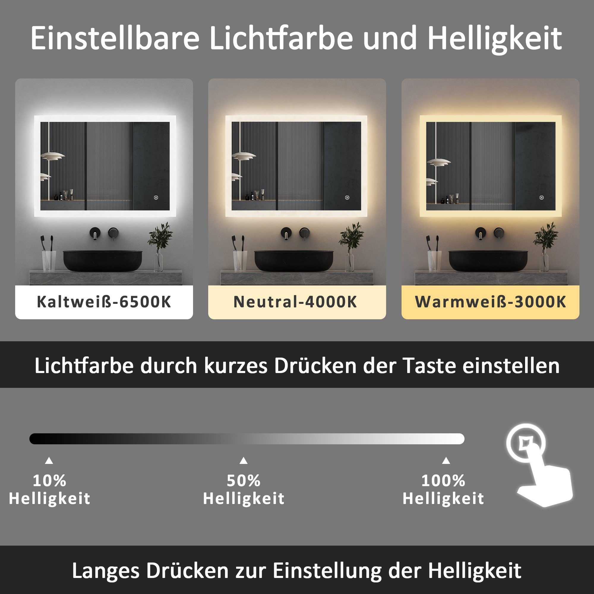 WDWRITTI Badspiegel Badezimmerspiegel mit Beleuchtung Wandspiegel günstig online kaufen