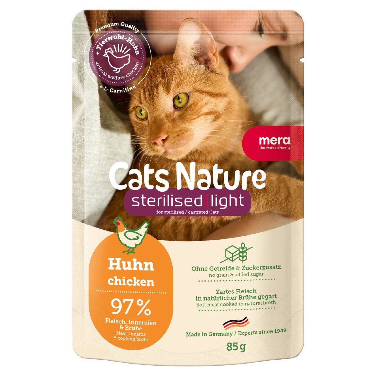 Mera Nature Sterilized Adult Huhn 85 g - 12 Stück, Nassfutter für: Katze
