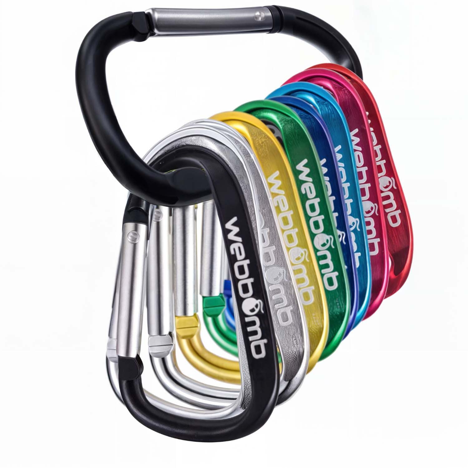 WEBBOMB Karabiner 10 x Bunte Karabinerhaken 6,7/ 8cm Schlüsselanhänger für Camping Sport