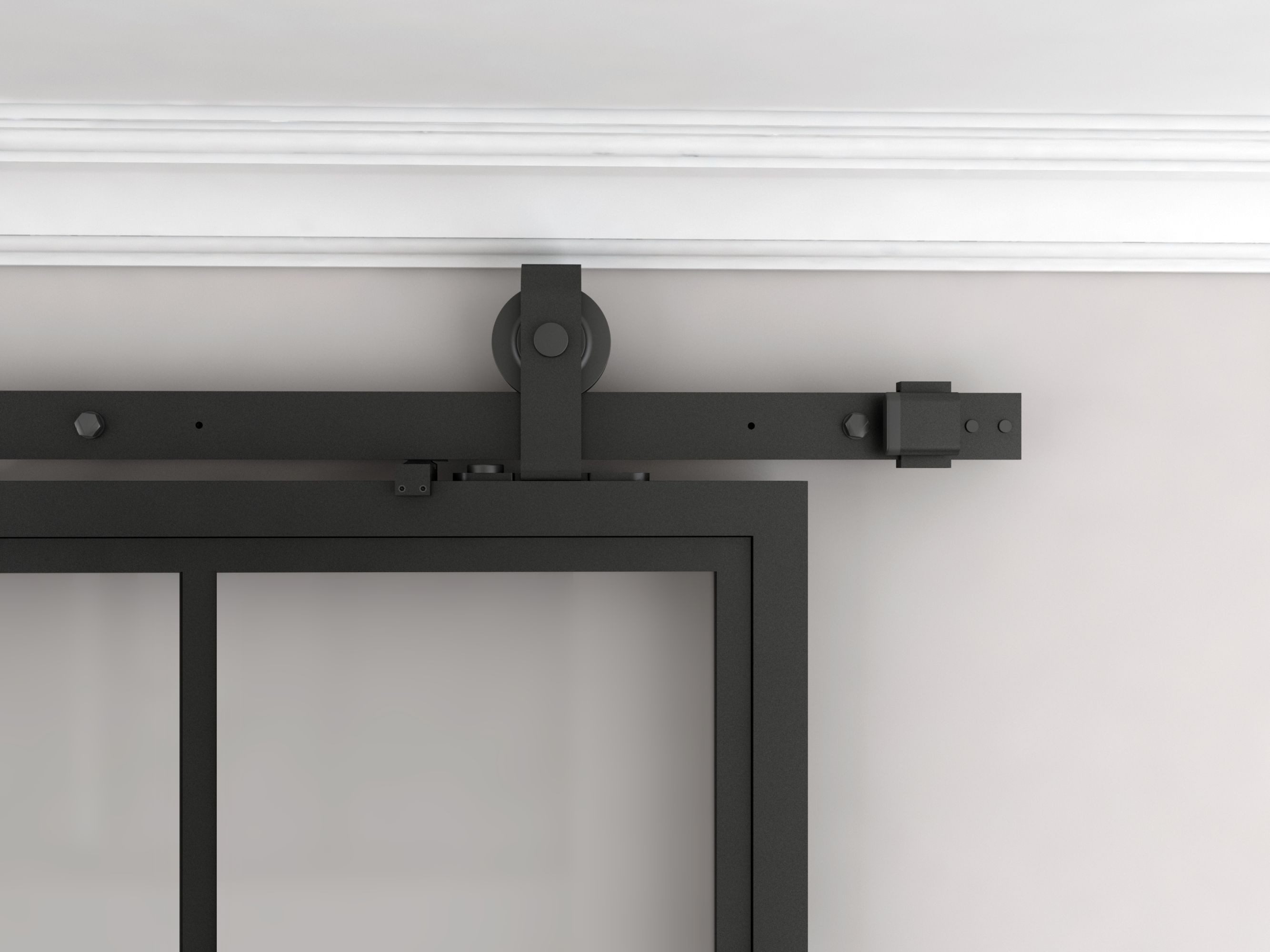 inova wohnen Glasschiebetür Stahltür Schwarz mit Milchglas Einsatz 90 x 215 cm (Komplett Set, inkl. offener Laufschiene und Bügelgriff), beidseitiger Softclose, Loftstyle