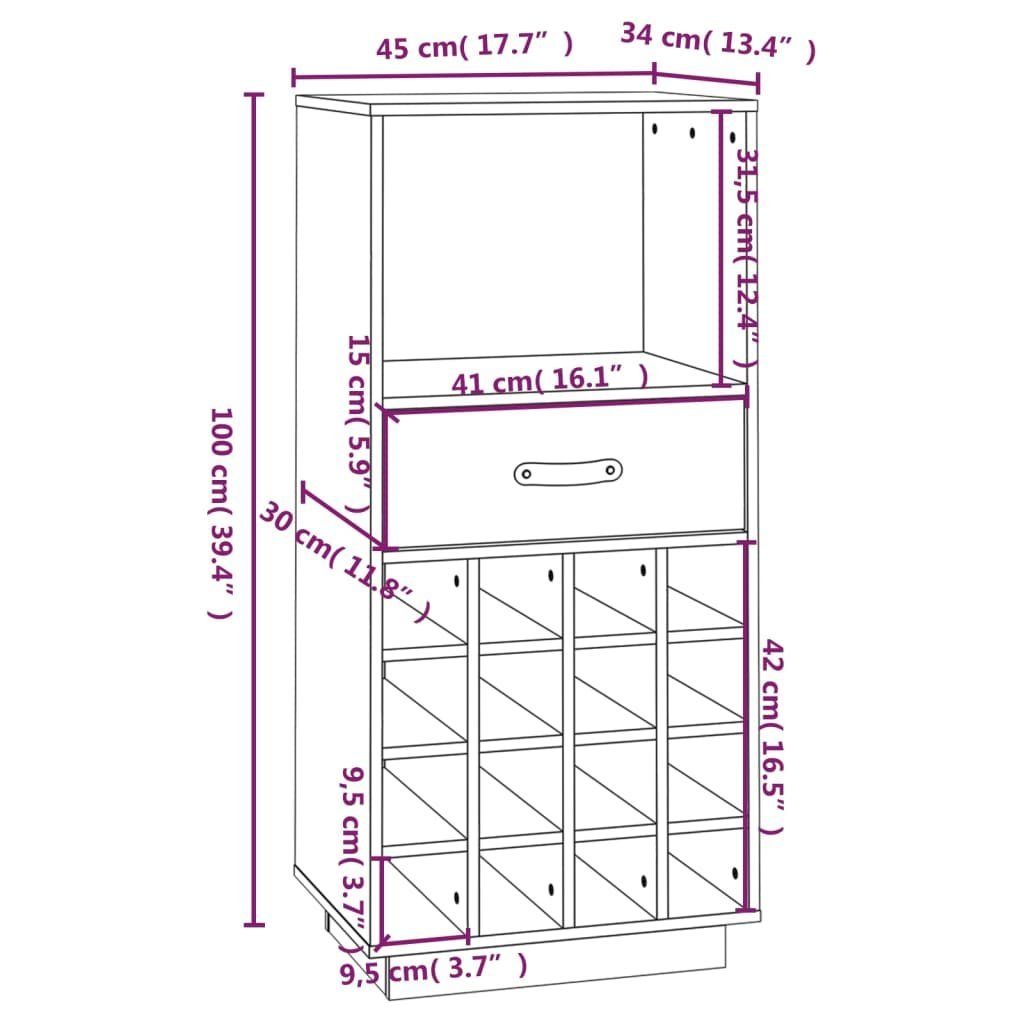 45x34x100 (1-St) vidaXL Massivholz Barschrank Weinregal Schwarz Kiefer cm