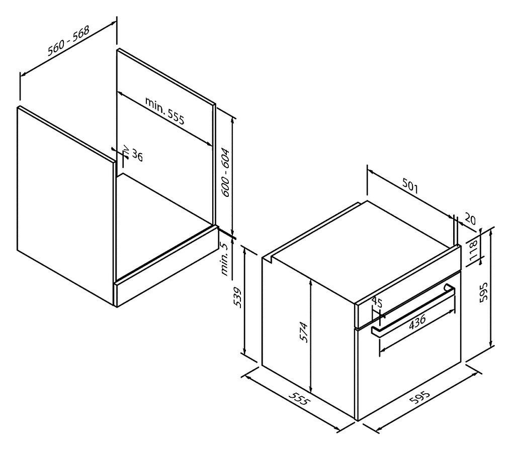 VESTEL Backofen schwarz 69 Liter 8 Heizarten und Energieeffizienzklasse A HTB74320, mit Nein