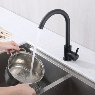 HOMELODY Küchenarmatur Spültischarmatur Schwarz Wasserhahn Küche 360° Hochdruck Mischbatterie Küche mit 2 Schlauch, Schwarz