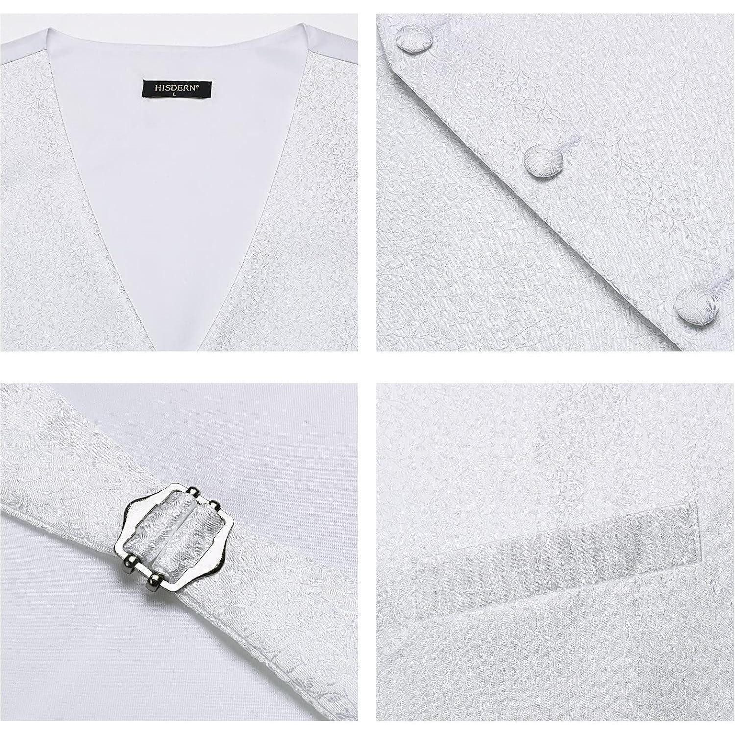 LuxusKollektion Krawatte Weste Herren Set Krawatte Einstecktuch Jacquard Hochzeit L Weiß 1