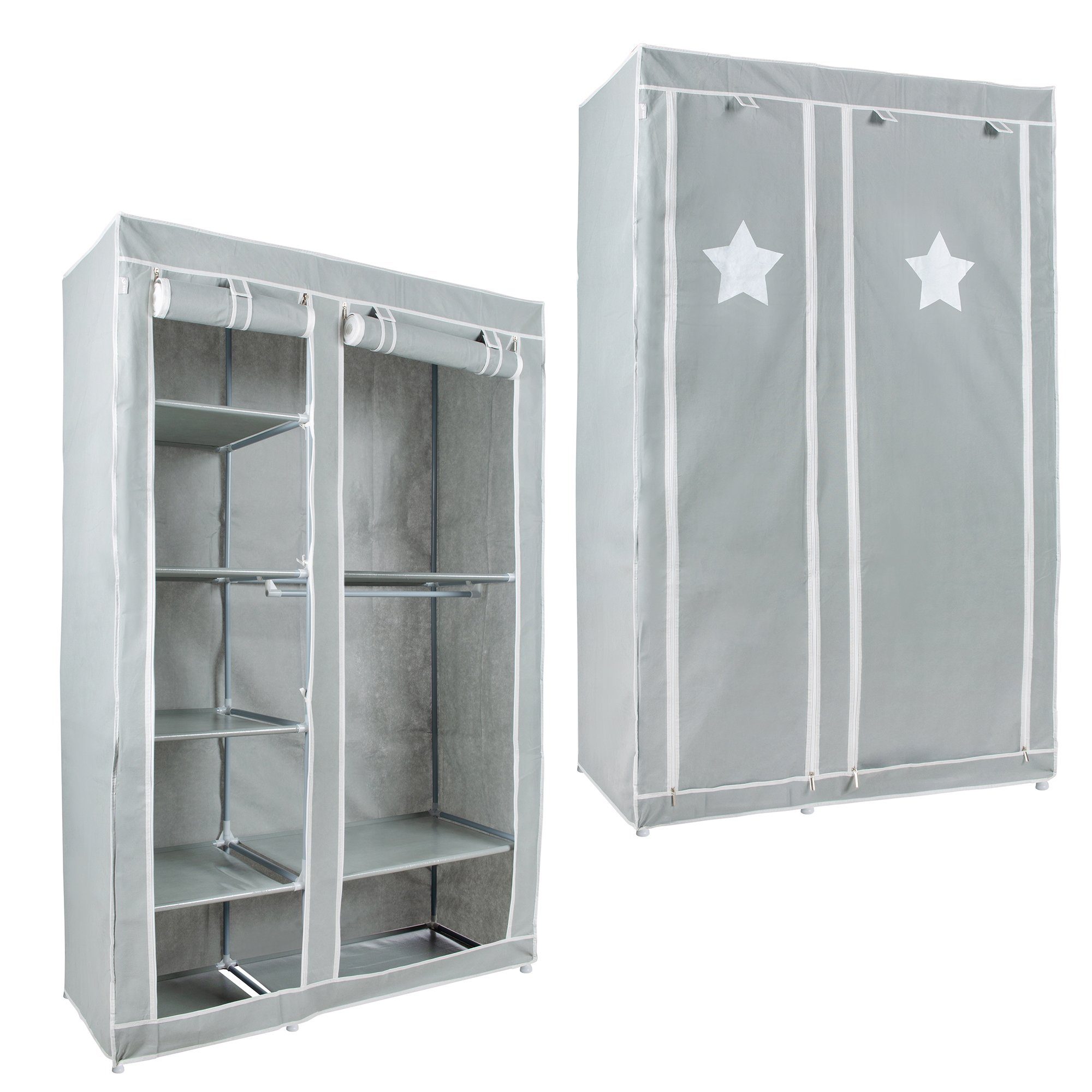 Textil-Kleiderschrank, Stars, Stern grau roba® Kleiderschrank Textil-Schrank mit in Little platzsparender