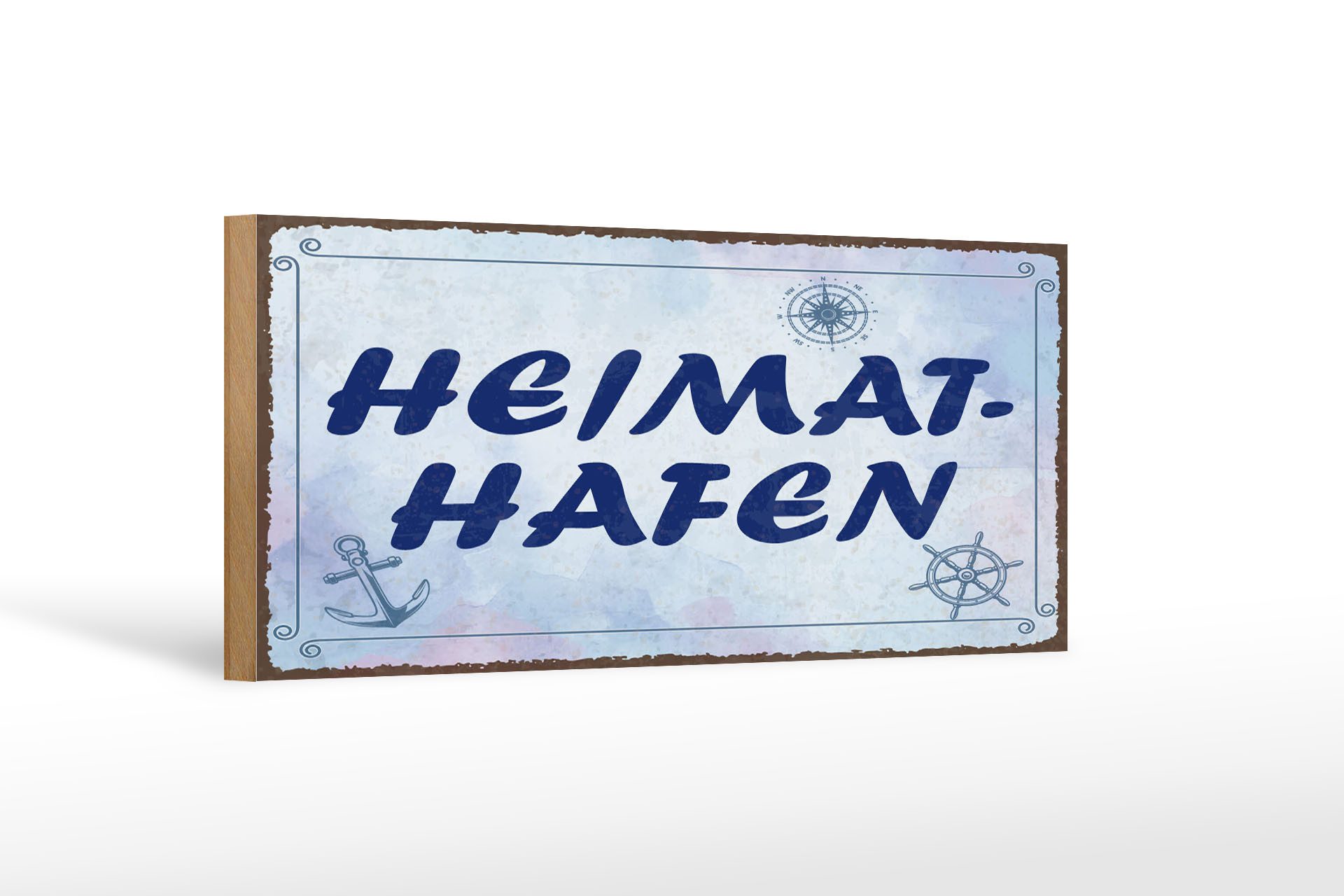 Femer GmbH Holzbild Spruch 27x10 cm Heimathafen blaues, (1 St), Glatte Holzfaserplatte (MDF), vorn beschichtet