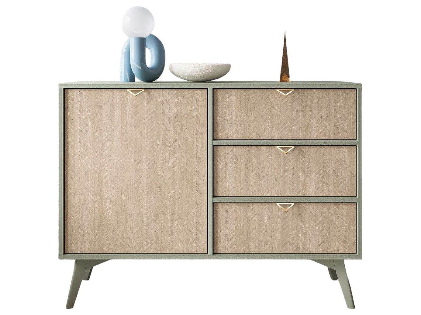 Compleo Kommode Scandi design Holz, mit drei Schubladen, 1-türig, MARIA
