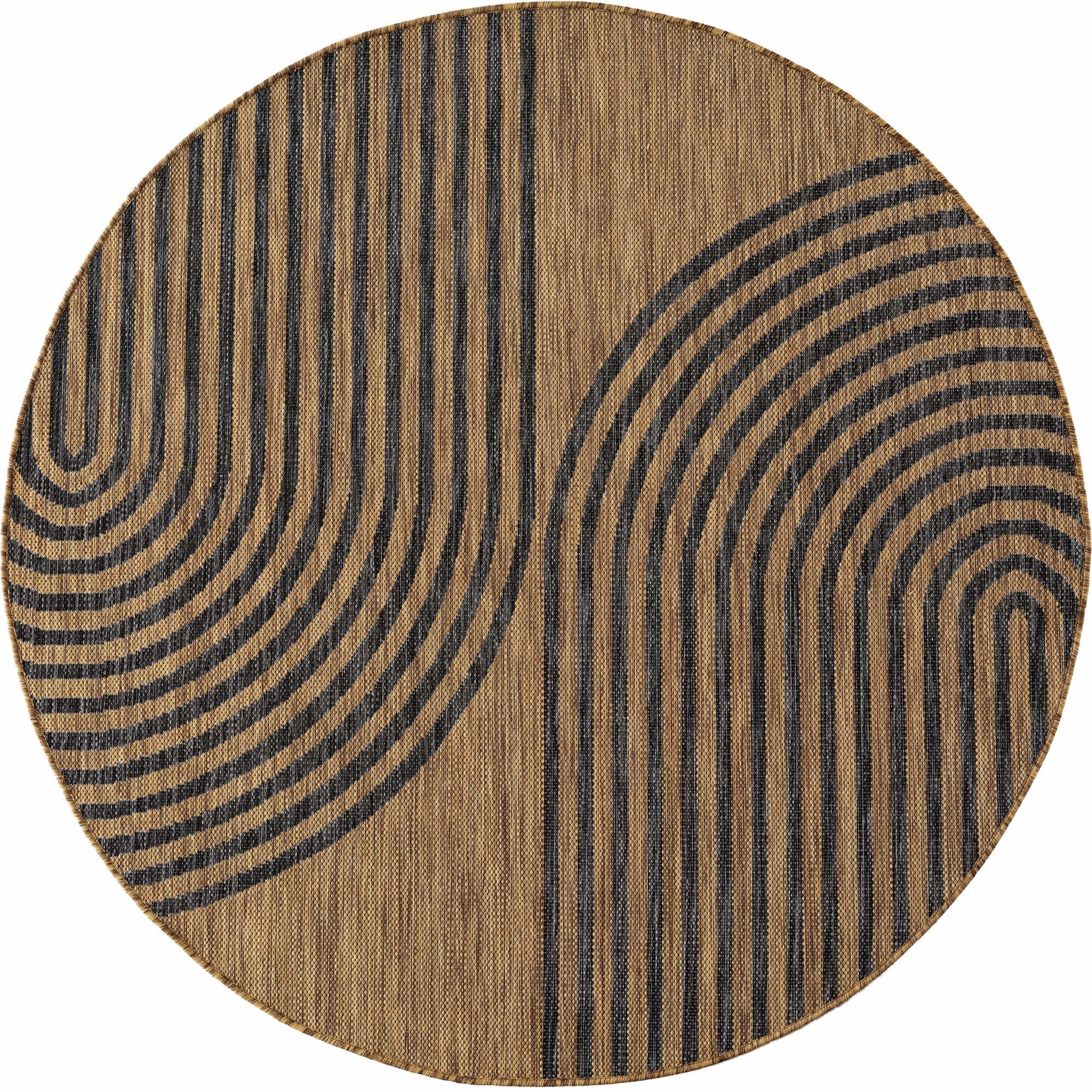 Teppium Teppich Geometrisch, Rund, Höhe: 3 mm, Teppich Wetterfest Waschbar Balkon, Garten, Terrasse und Küchenteppich