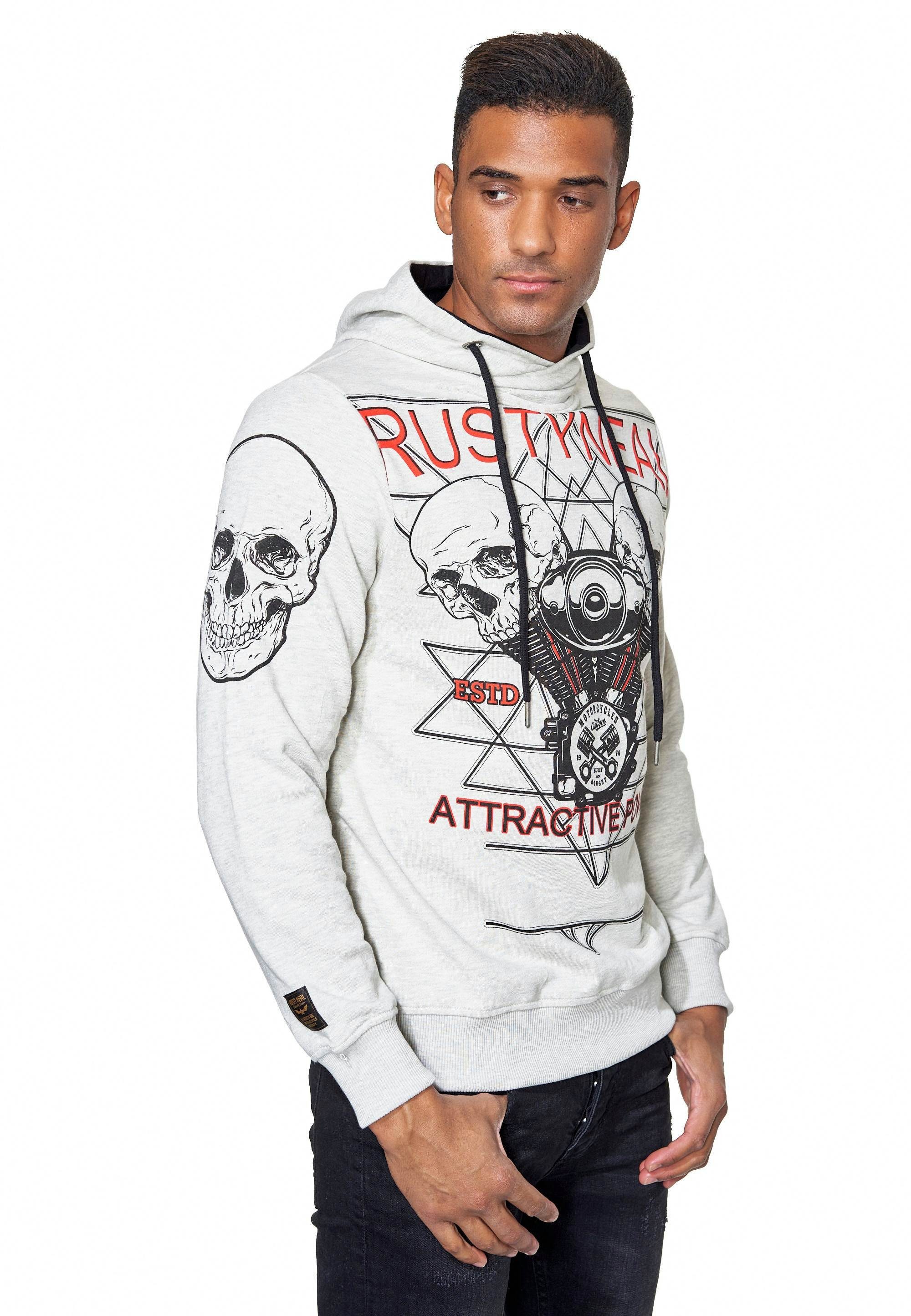 Print rockigem Neal Kapuzensweatshirt Sweater mit grau Rusty Rusty Neal