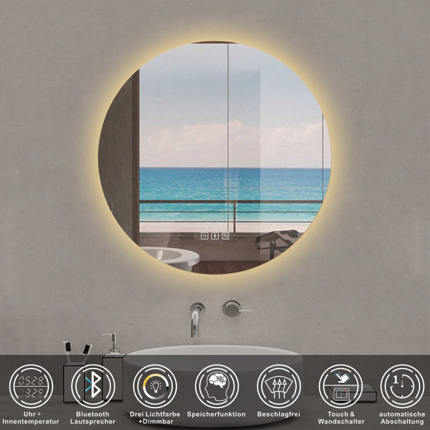 duschspa Badspiegel Rund Spiegel mit LED Beleuchtung Wandspiegel ohne Rahme günstig online kaufen