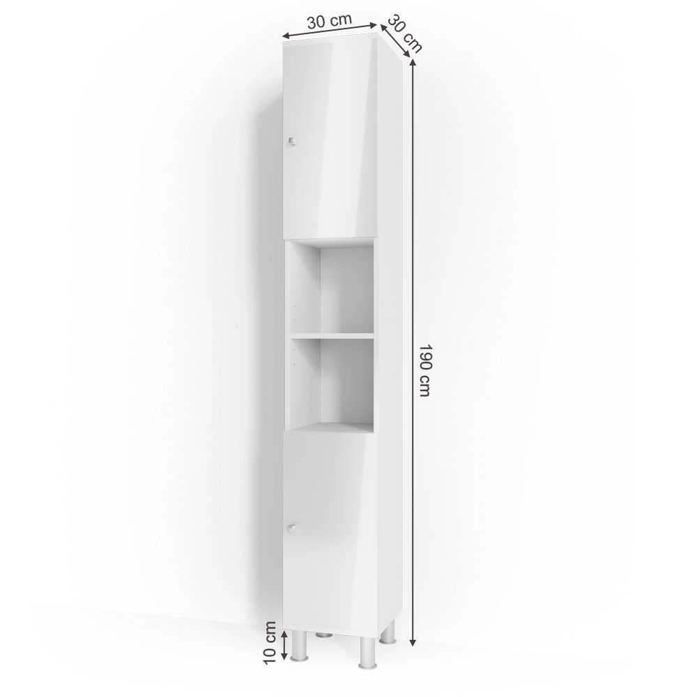 Vicco Hochschrank Fynn, Weiß Hochglanz, 30 x 190 cm (1-St)