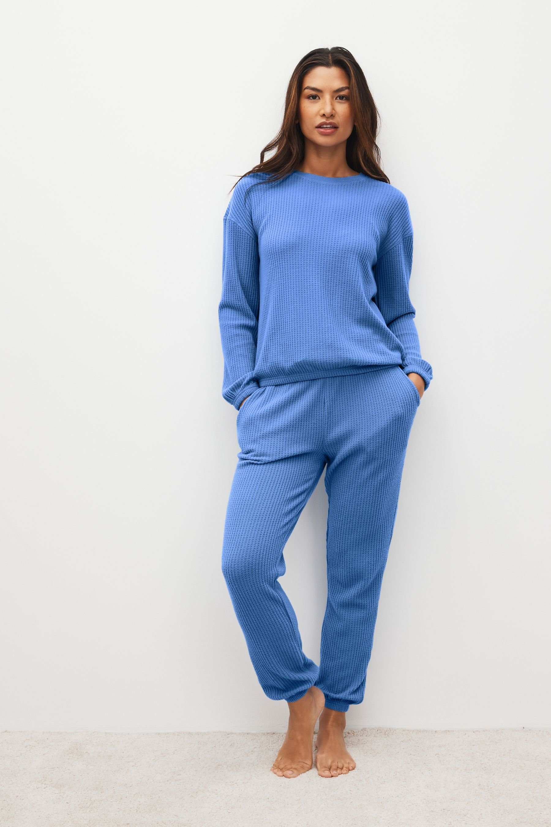 weicher Blue (2 tlg) Waffelstruktur Pyjama Next mit Langarm-Schlafanzug