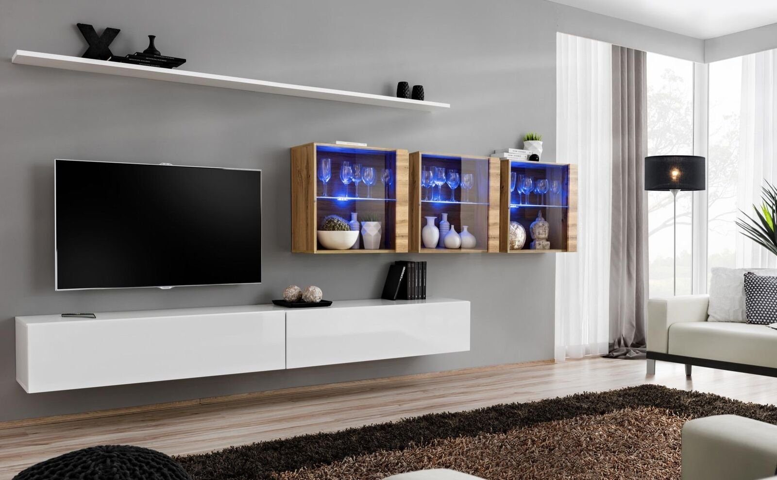 in Design, (8-St), Komplett JVmoebel Wand Wohnwand Modern TV-Ständer Made Wohnwand Europa Wohnzimmermöbel Möbel