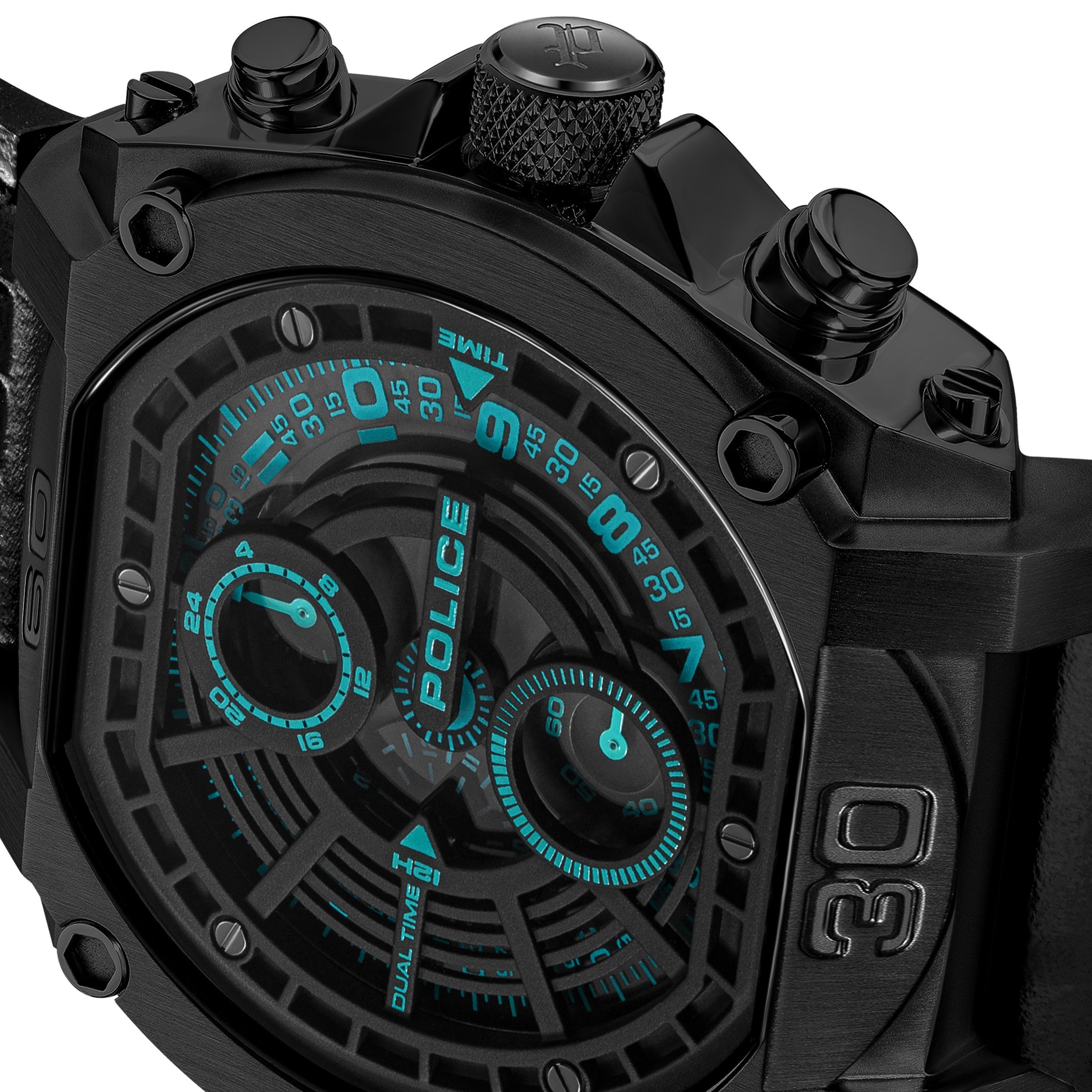 Police Quarzuhr Norwood PEWGF0040001, Armbanduhr, Herrenuhr, Lederarmband, analog, 12/24-Std.-Anzeige