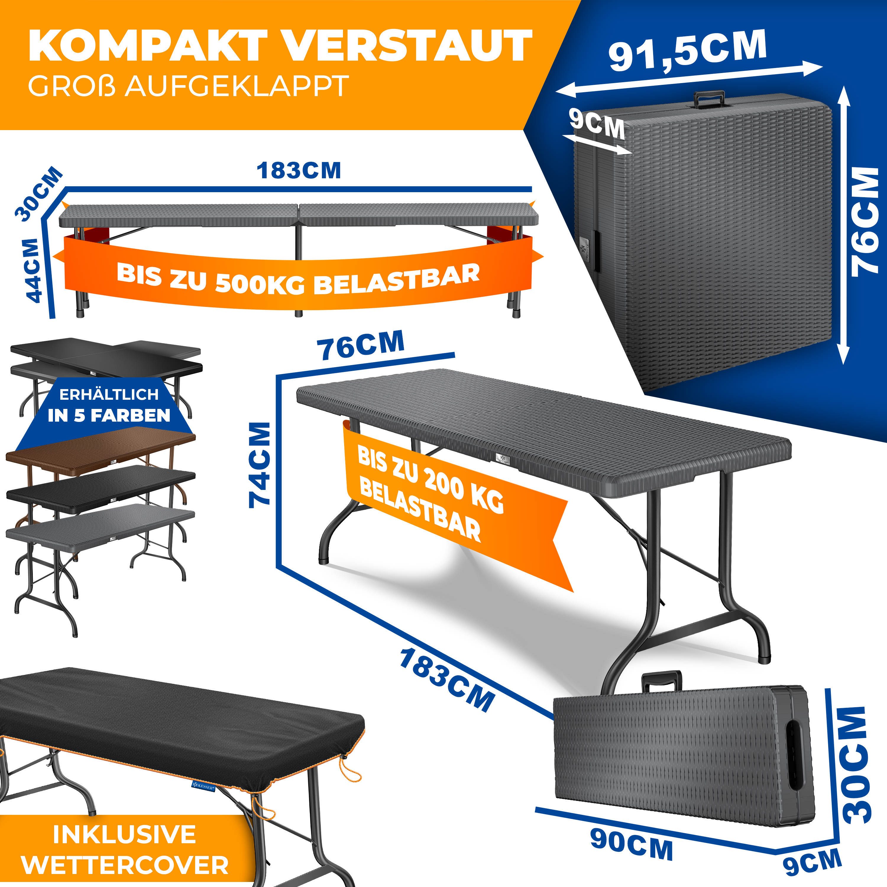 KESSER Bierzeltgarnitur, klappbar Festzeltgarnitur 3-teiliges Set mit Biertisch & 2x Bierbank