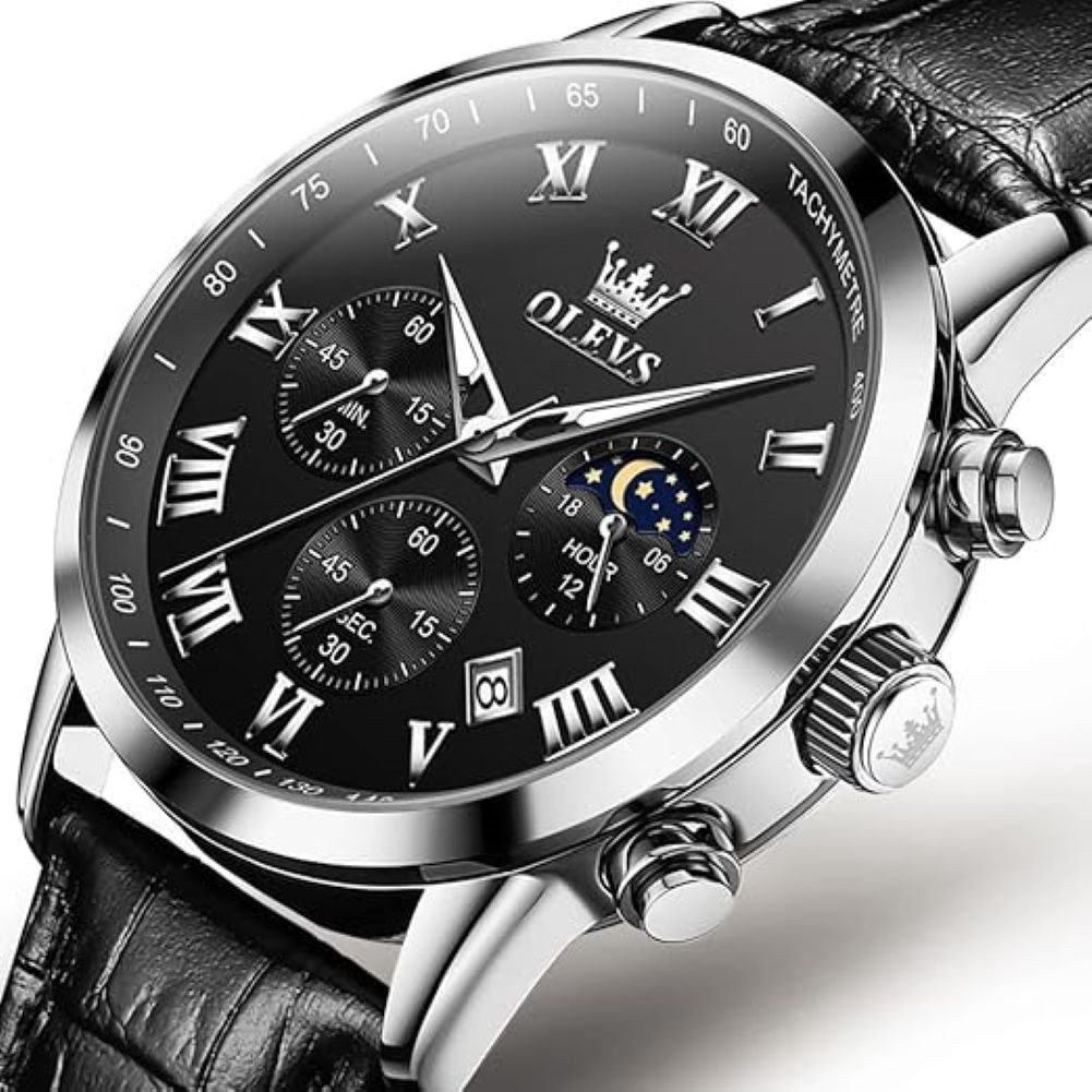 Tidy Quarzuhr Herrenuhr Chronograph mit Tag & Nacht Anzeige – Schwarz Leder günstig online kaufen